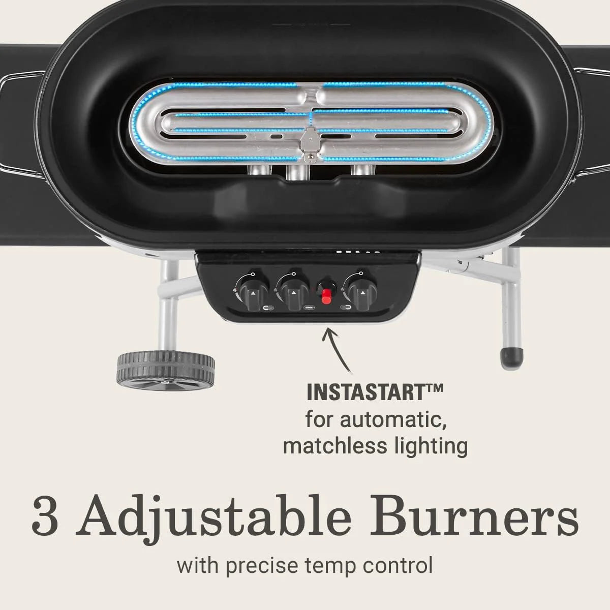 RoadTrip 285 Portable Stand-Up Propane Grill with 3 Adjustable Burners & Instastart Ignition, 20,000 BTUs of Power for Outdoor Cooking, Camping, Tailgating, Grilling, BBQs, & More