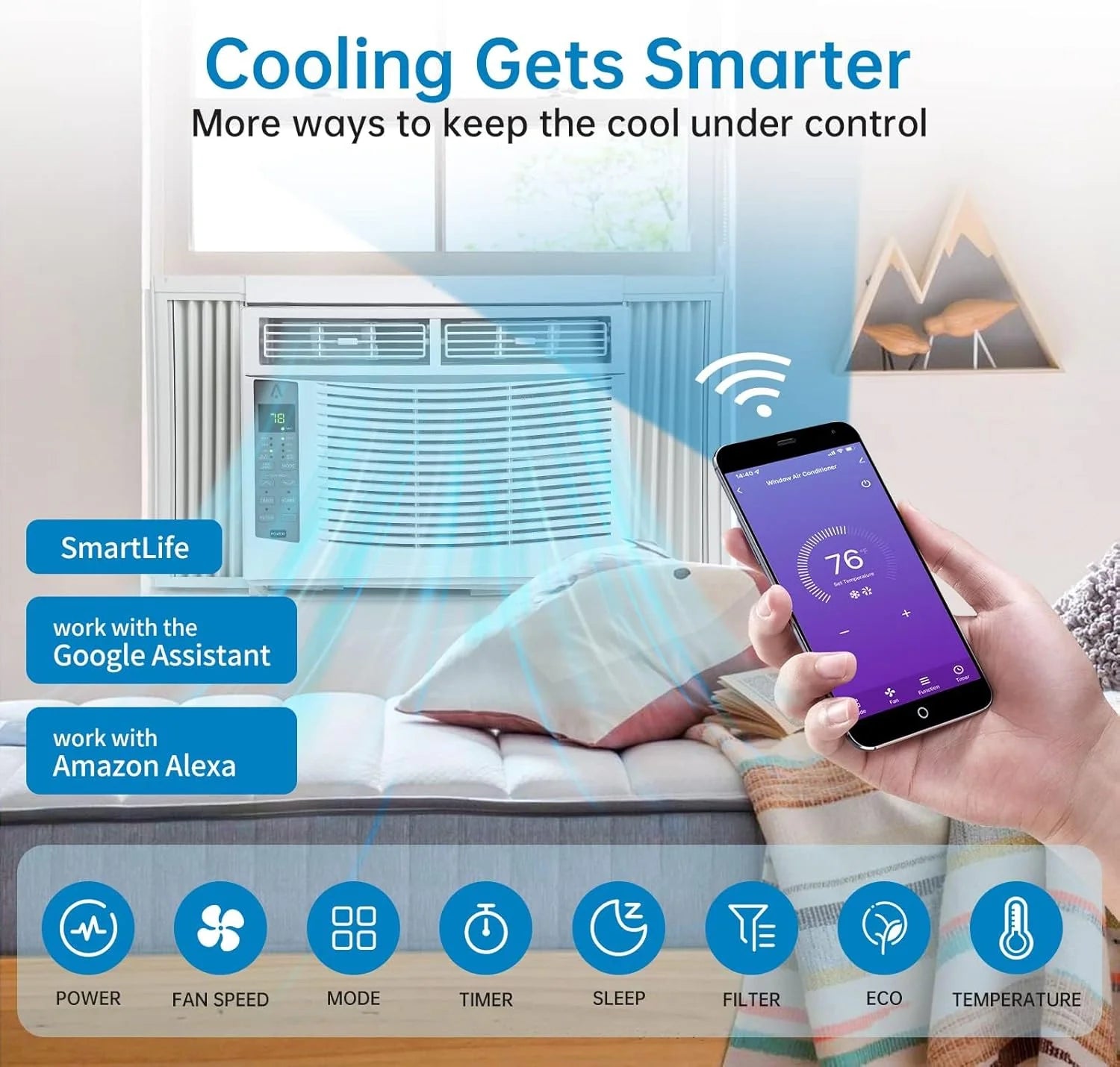 GAOMON Smart 6000 BTU Window Air Conditioner ?C WiFi-Enabled AC with Remote & App Control, Timer, Sleep Mode, Easy Install Kit, Cools Rooms Up to 350 Sq. Ft, 115V, White