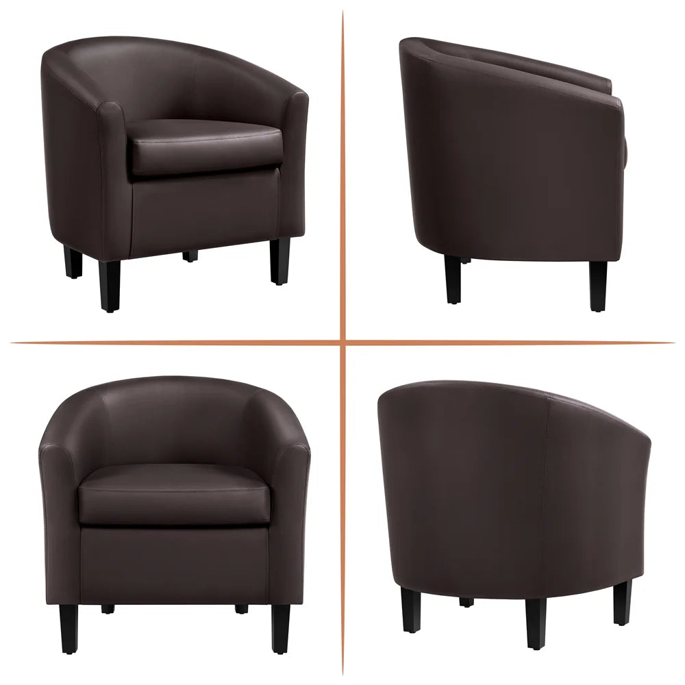 Renwick Faux Leather Barrel Accent Chair for Living Room, Set of 2, Black