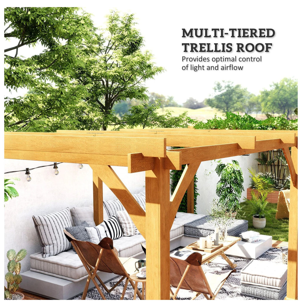 20x10ft Wood Pergola, Outdoor Gazebo Grape Trellis - Dark Brown