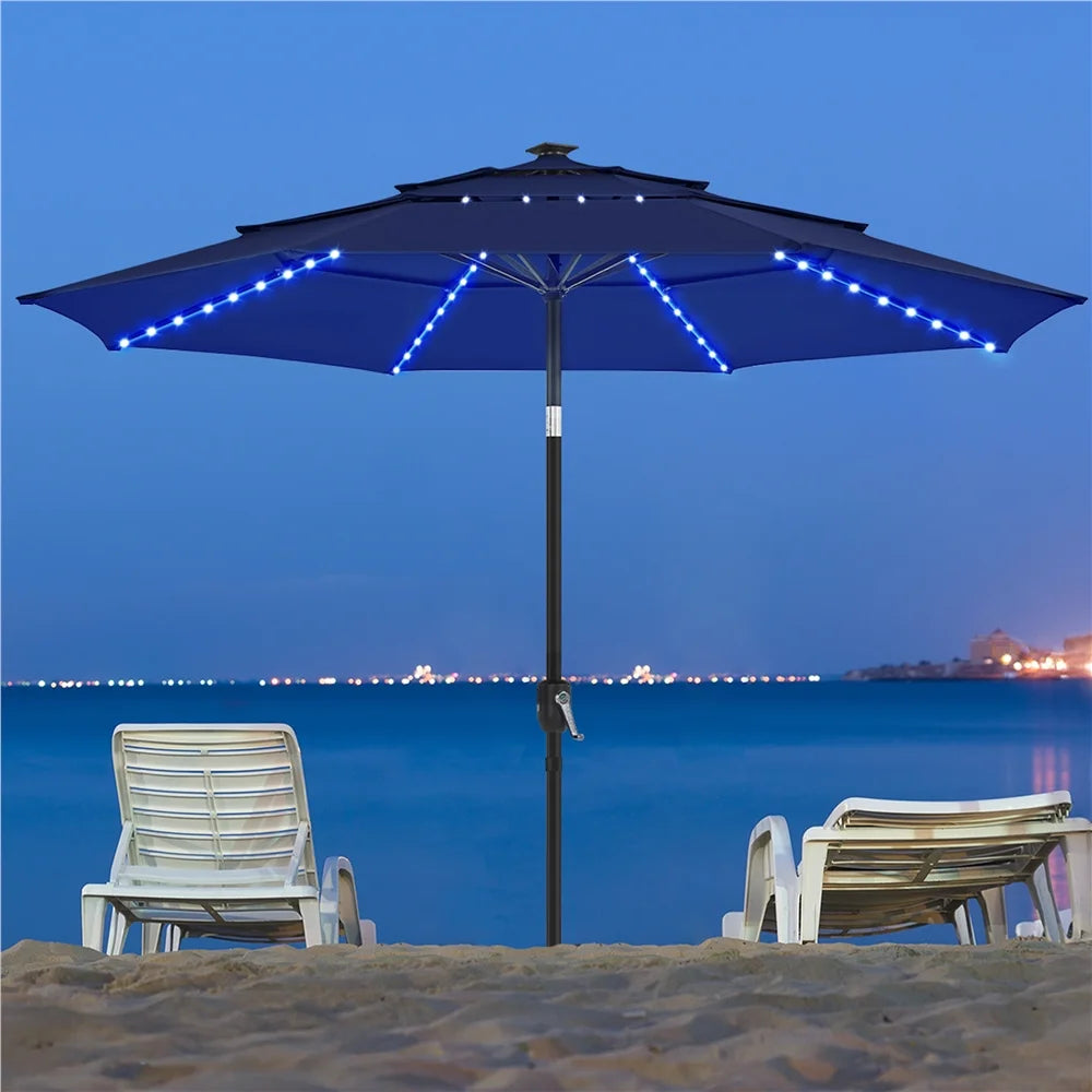 Renwick 10 Ft Outdoor Patio Parasol with Color-Changing LED Strip, Tan
