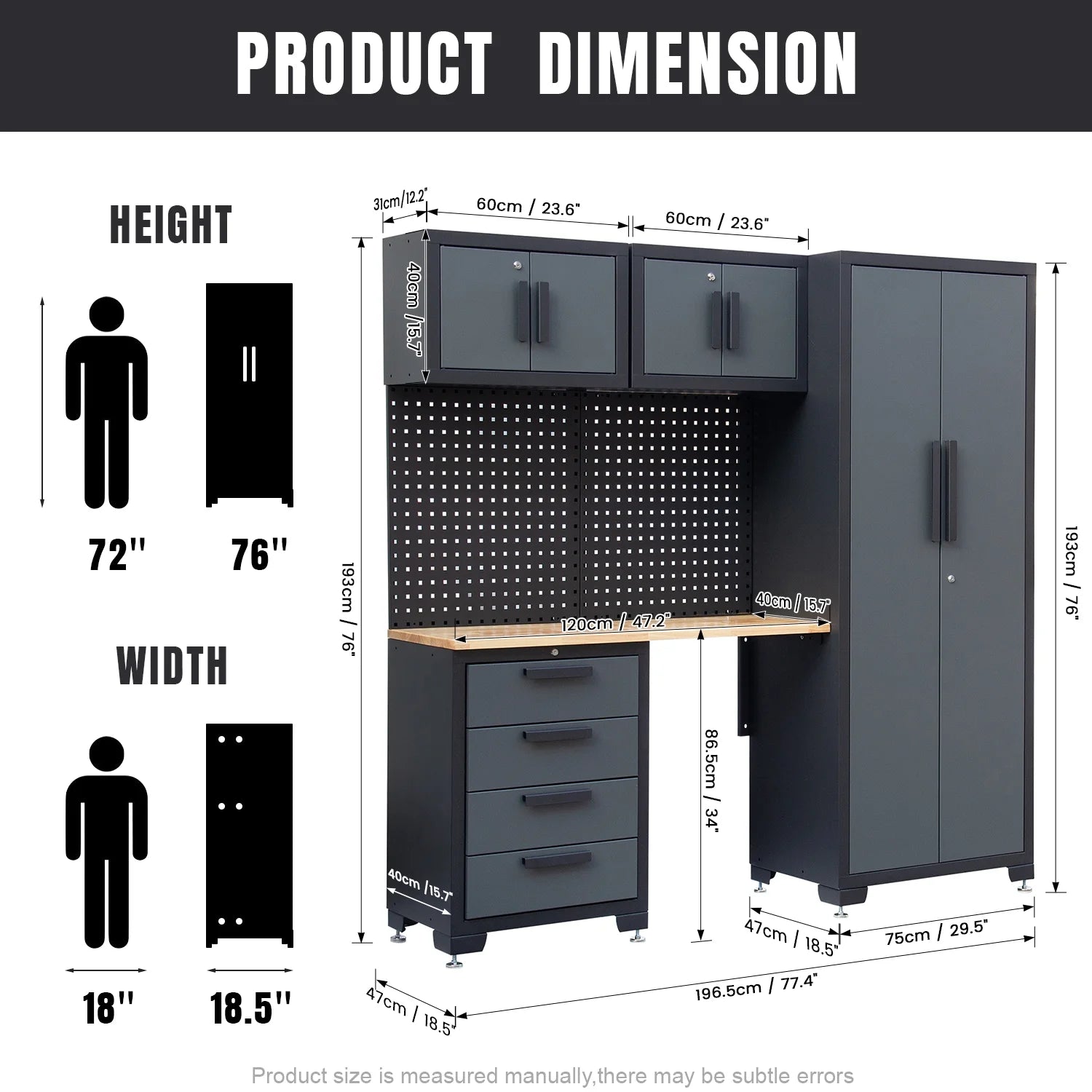 HPDMC Garage Storage Cabinet System 7-Pcs Workshop Set Metal Garage Cabinets System with Steel Cabinet Drawers, Workbench, Pegboard for Garage Tool Organization