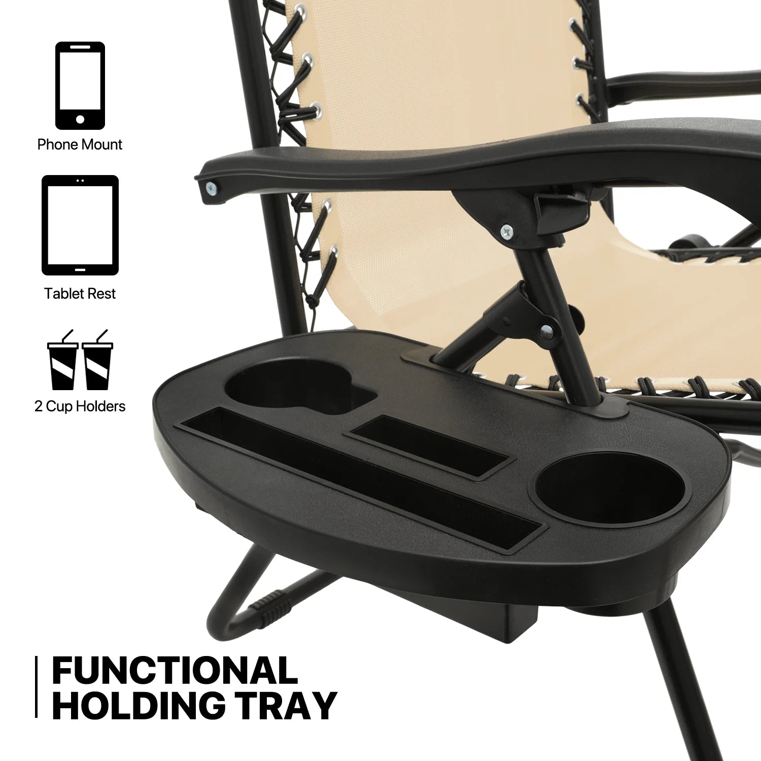 MoNiBloom Zero Gravity Chairs Set of 2, Folding Outdoor Patio Beach Recliner with Canopy Shade & Headrest, Black