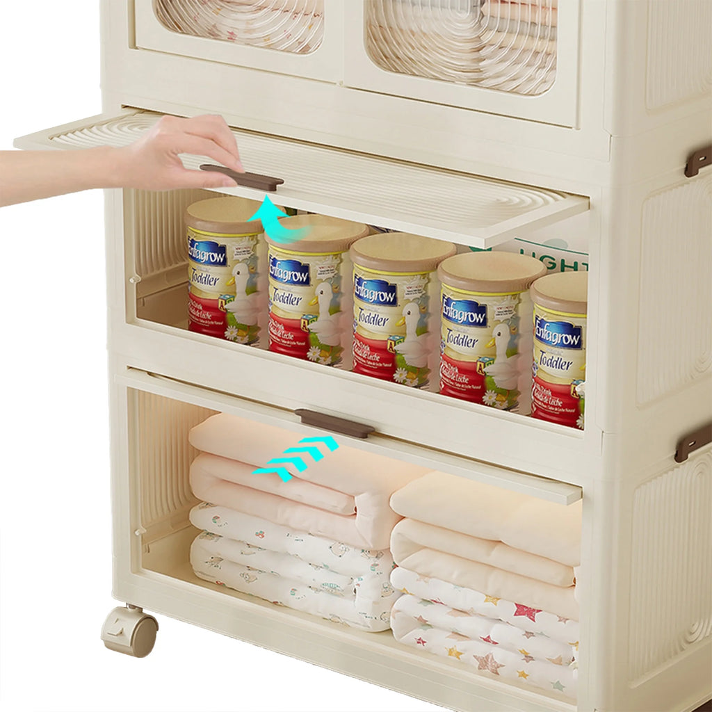Montary Kids Portable Wardrobe w/ Magnetic Doors & Hanging Rod - 4-Cube Plastic Storage Cabinet,Nursery/Bedroom