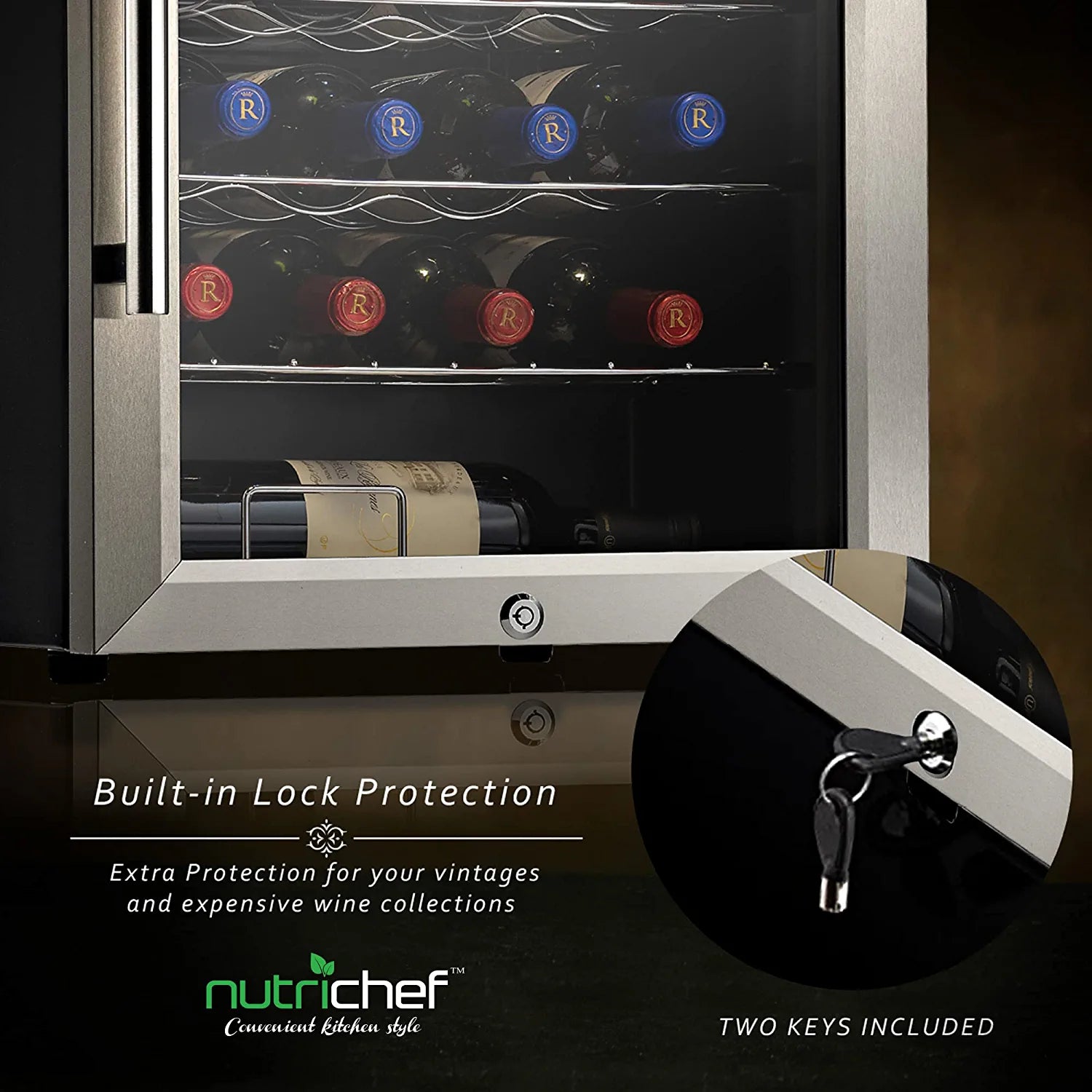 NutriChef 33 Bottle Dual-Zone Refrigerator PKCWCDS335