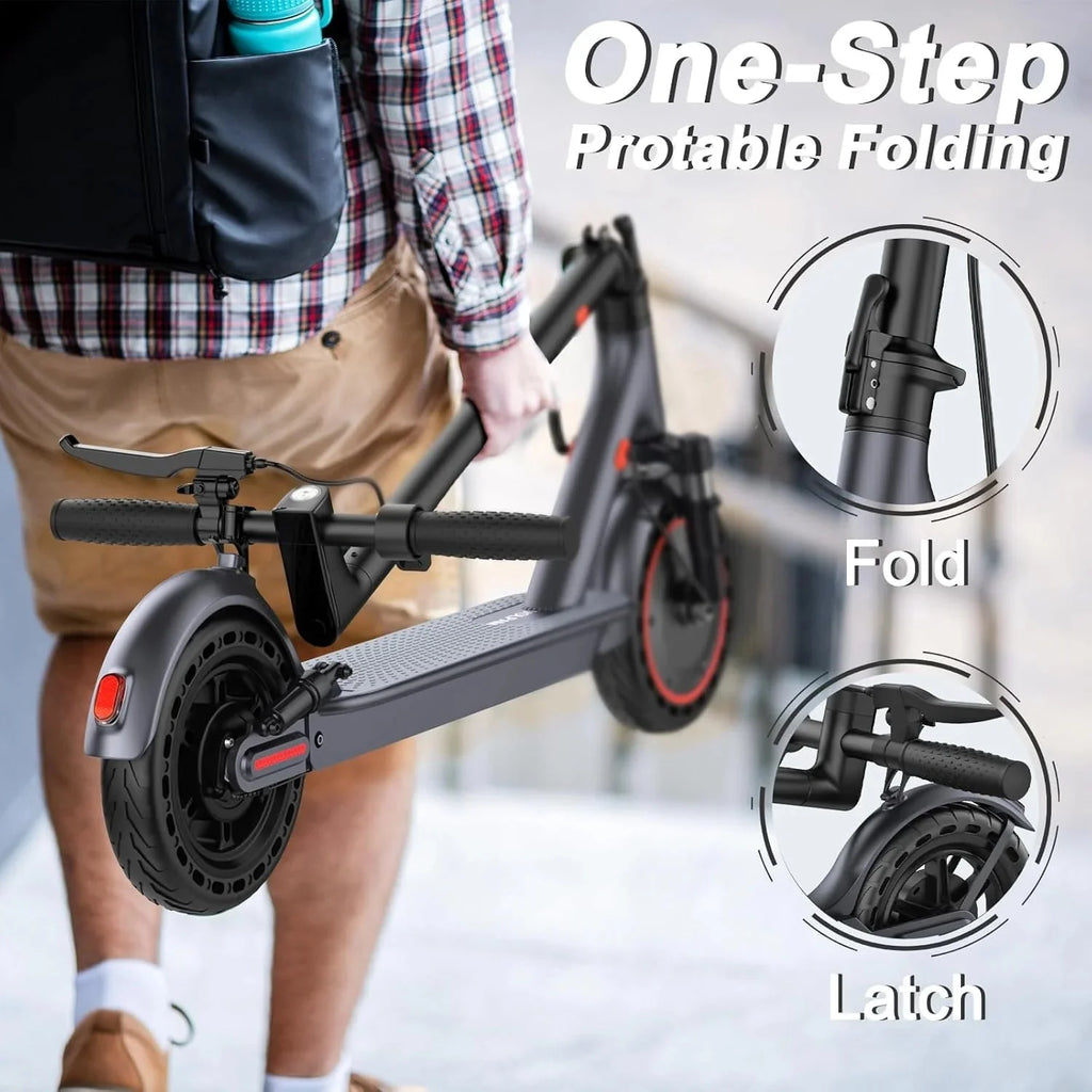 Electric scooter, 350W/500W powerful motor, 8.5"/10" solid rubber tires, 19/22 mph, 28/21/12 mile range, dual brakes