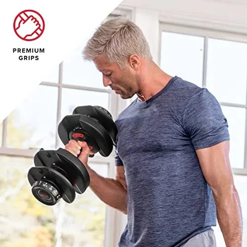 Bowflex SelectTech 552 Adjustable Dumbbells (pair), 2.3�C23.8 kg, space-saving home fitness equipment