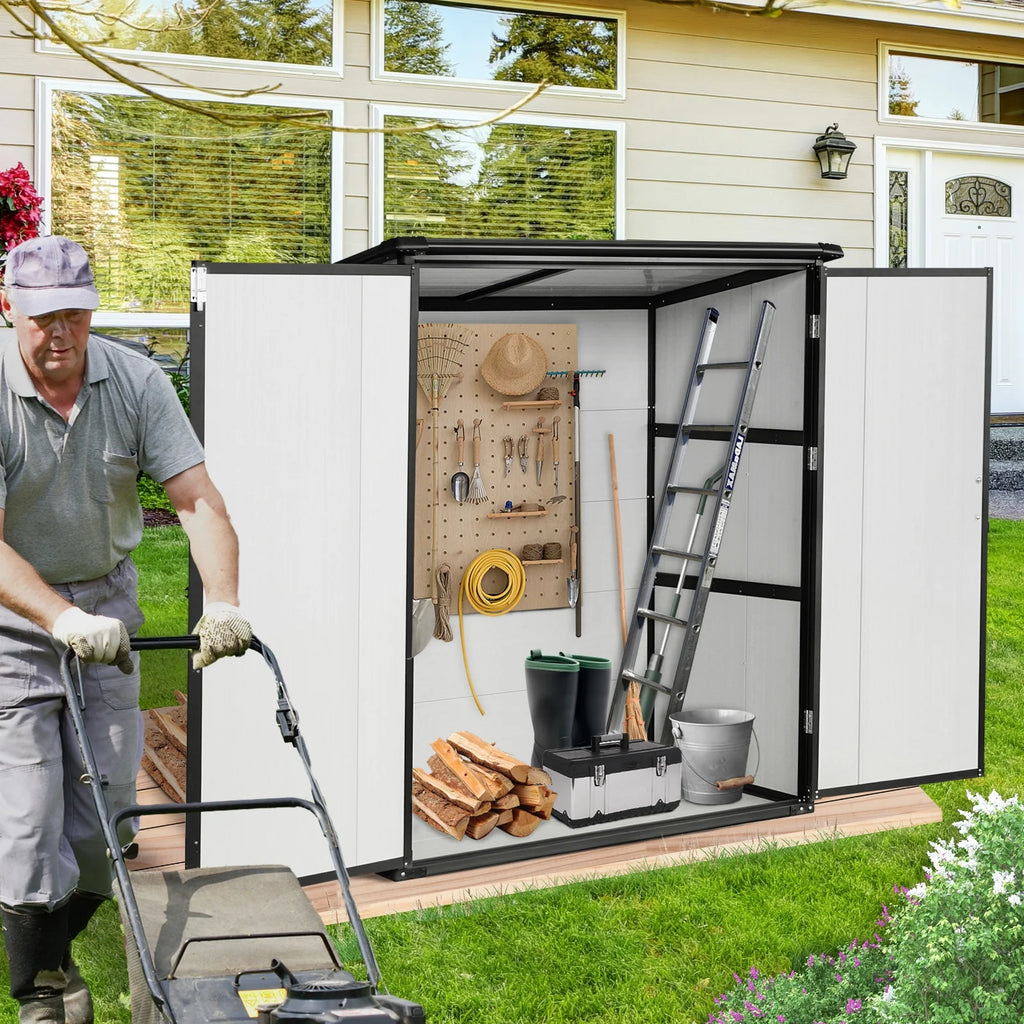 Enyopro 6 x 4.4FT Outdoor Storage Shed, All-Weather Plastic Resin Utility Tool Large Shed with Dual Lockable Doors for Patio Backyard Lawn, Gray