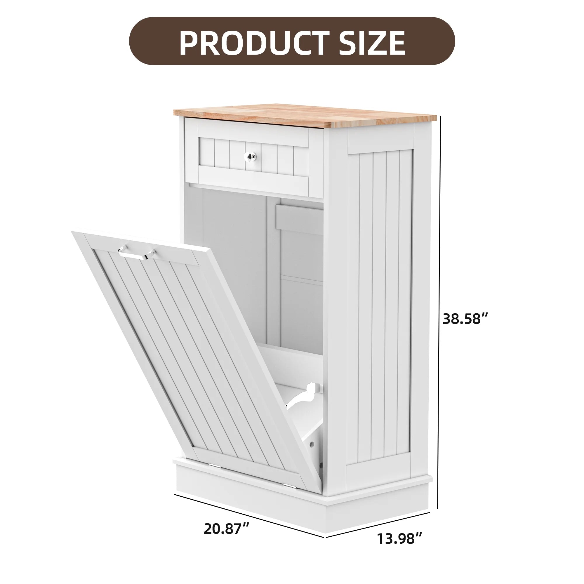 HARIPUL Single Tilt Out Trash Cabinet for 13 Gallon Waste Bin, Free Standing Kitchen Trash Can Cabinet with Drawers, White