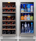 Ca'Lefort 30" Wine and Beverage Refrigerator, 28 Bottles Dual Zone Wine Fridge and 100 Cans Beverage Fridge Cooler with Stainless Steel  Door Framed