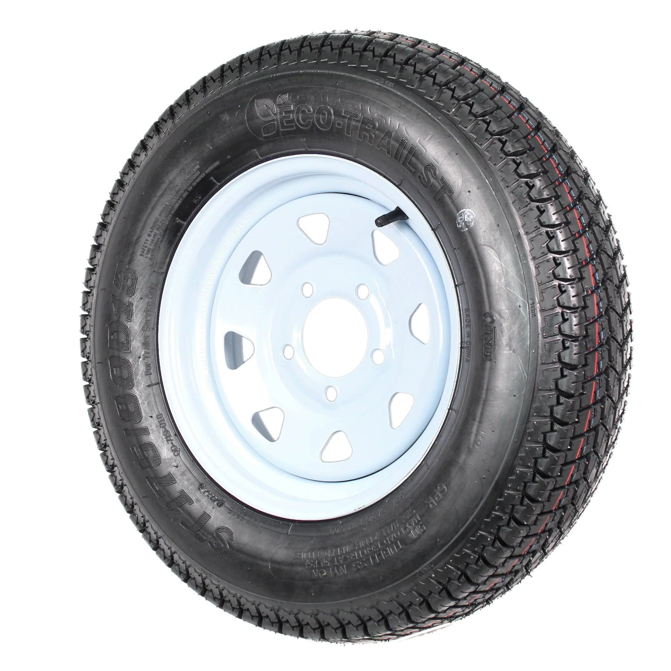 2-pack trailer tires and rims ST175/80D13 175/80 13 B78-13 LRC 5-hole white spoked wheel