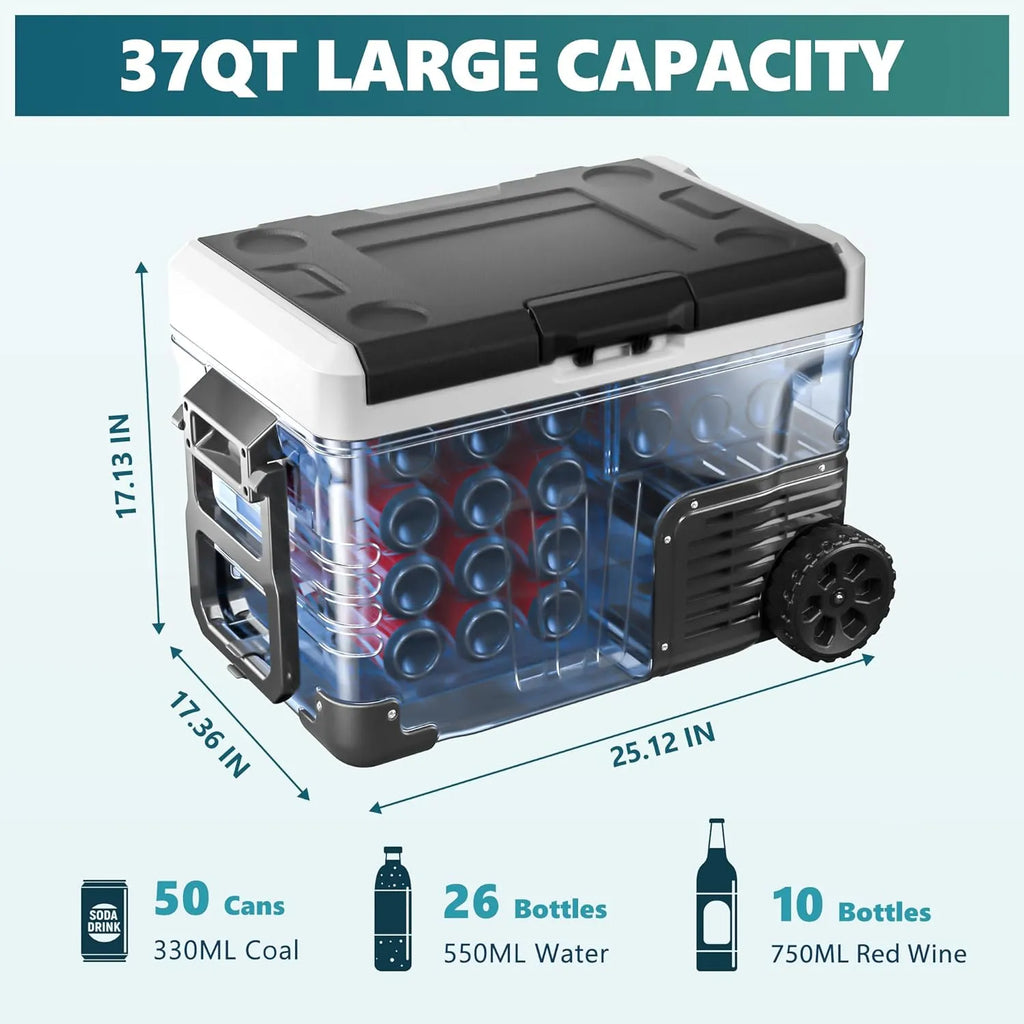 12 Volt Refrigerator, 53QT(50L) Electric Cooler, Portable Freezer 12V/24V DC 110-240V AC, 12V Fridge -4?H~68?H, 12V Cooler with Wheels & 2 Baskets for Travel, Truck, Boat, Camping