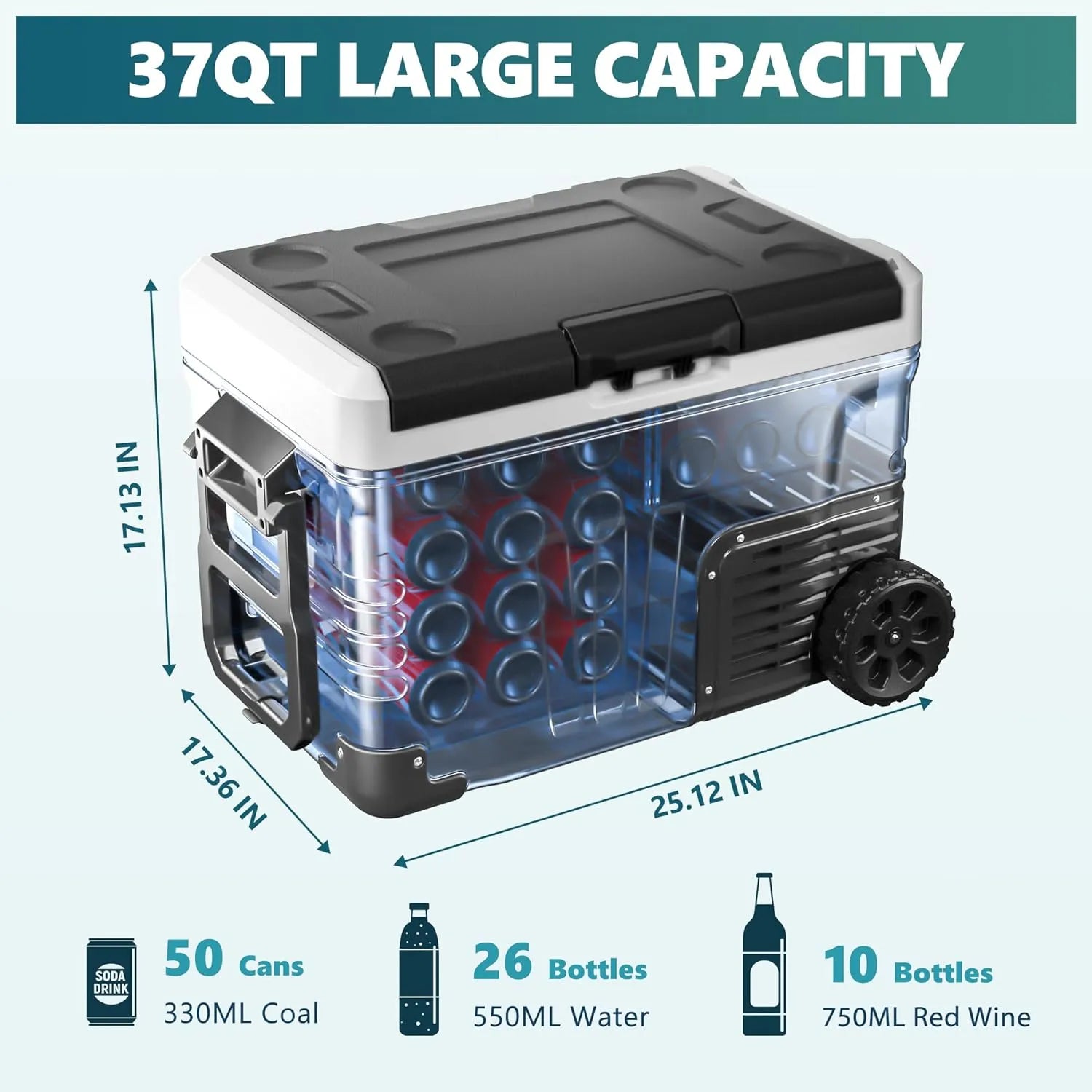12 Volt Refrigerator, 53QT(50L) Electric Cooler, Portable Freezer 12V/24V DC 110-240V AC, 12V Fridge -4?H~68?H, 12V Cooler with Wheels & 2 Baskets for Travel, Truck, Boat, Camping