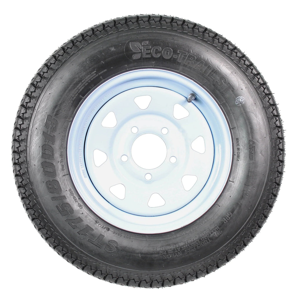 2-pack trailer tires and rims ST175/80D13 175/80 13 B78-13 LRC 5-hole white spoked wheel