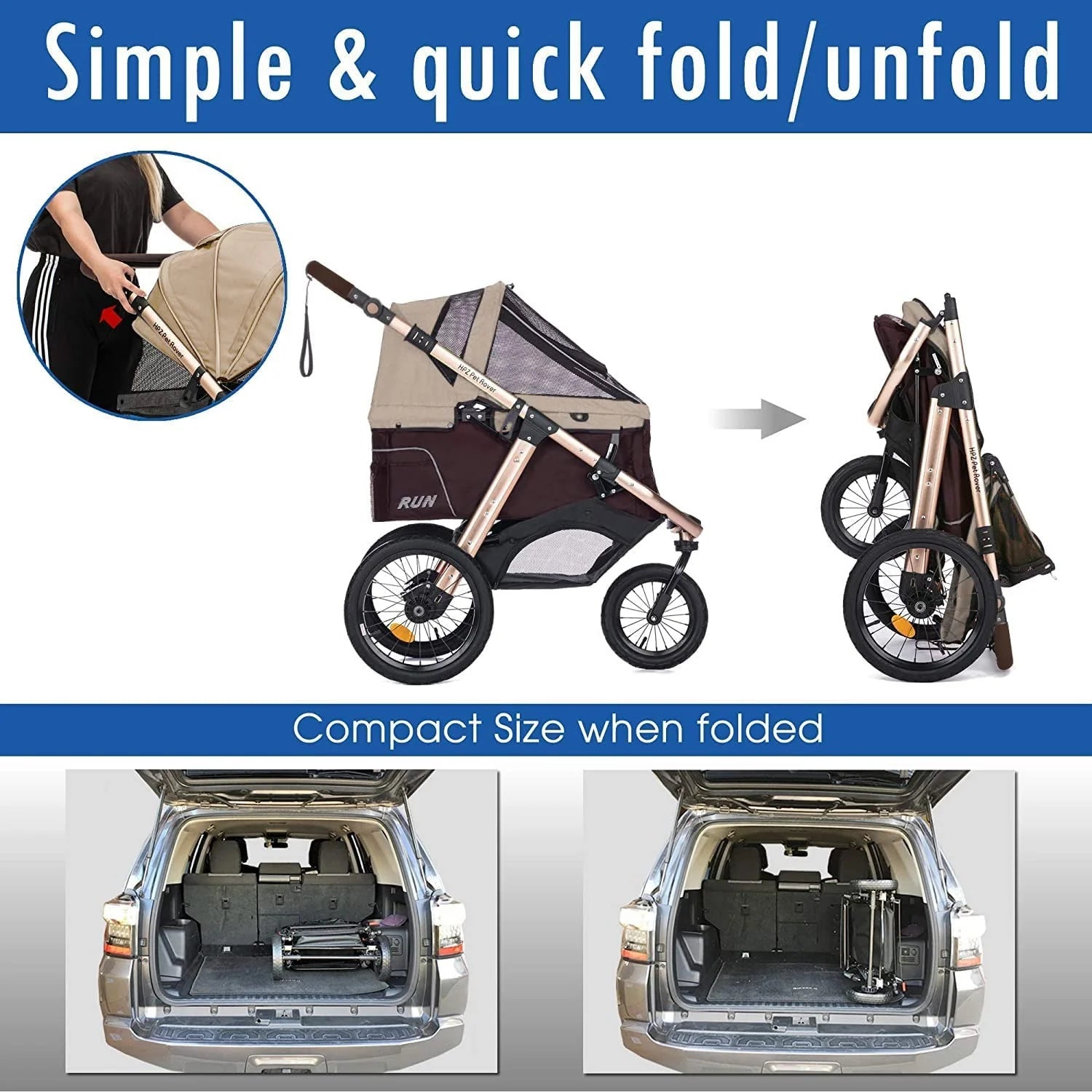 Jogging Sports Stroller with Comfort Rubber Wheels/Zipper-Less Entry/1-Hand Quick Fold/Aluminum Frame for Small/Medium Dogs, Cats and Pets (Green Camo)