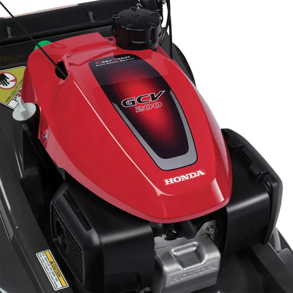 Honda 21-inch Nexite self-propelled mower deck �C Versamow 4-in-1 system �C hydrostatic drive �C electric starter �C GCV200 engine with Roto-Stop