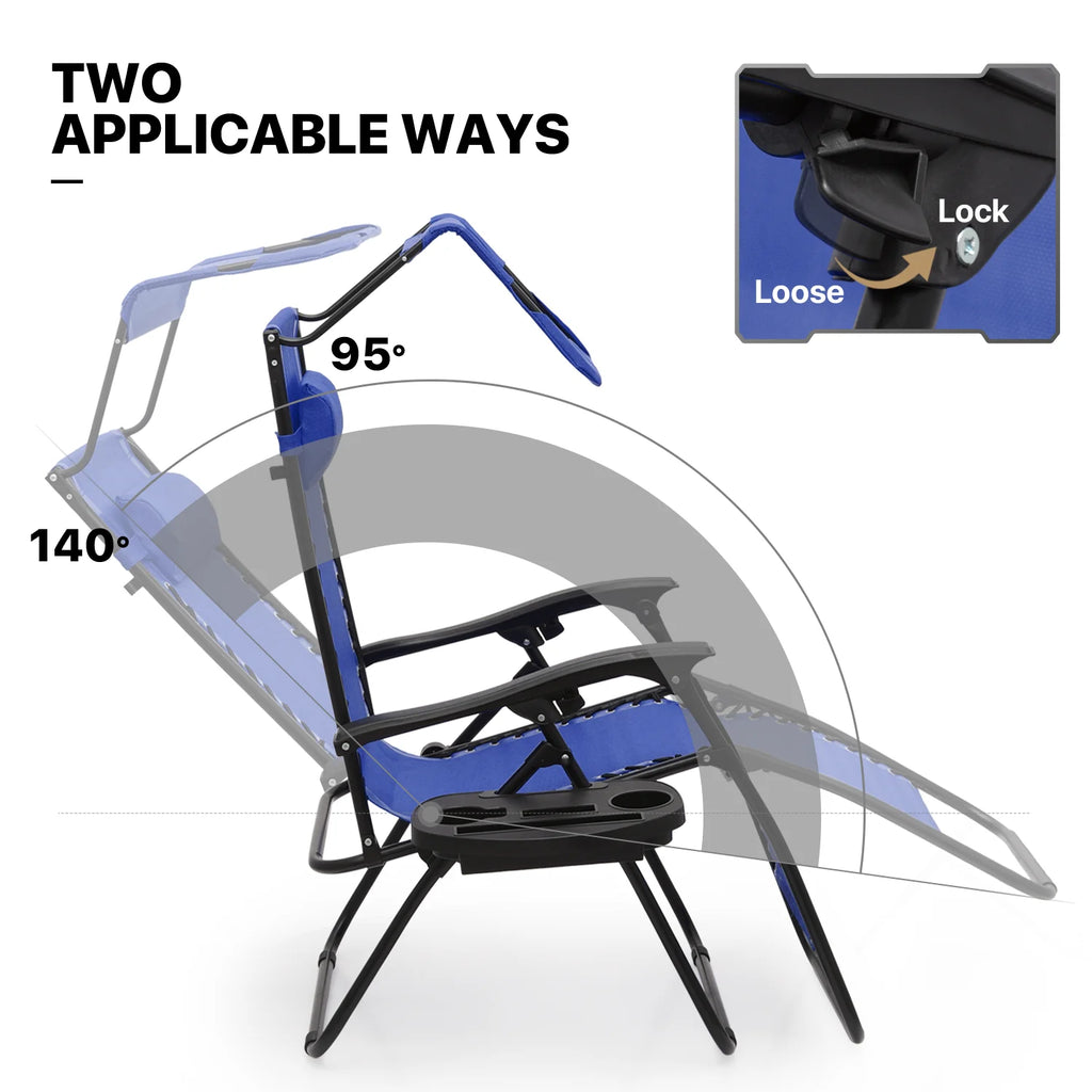 MoNiBloom Zero Gravity Chairs Set of 2, Folding Outdoor Patio Beach Recliner with Canopy Shade & Headrest, Black
