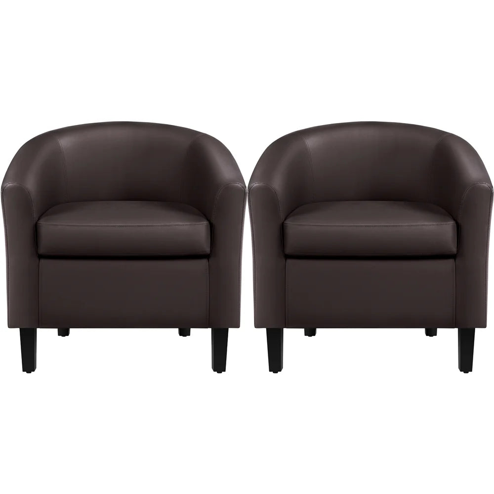 Renwick Faux Leather Barrel Accent Chair for Living Room, Set of 2, Black