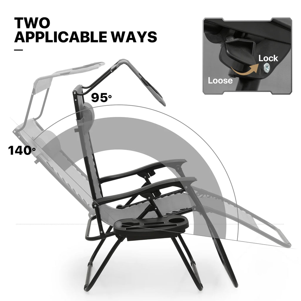 MoNiBloom Zero Gravity Chairs Set of 2, Folding Outdoor Patio Beach Recliner with Canopy Shade & Headrest, Black