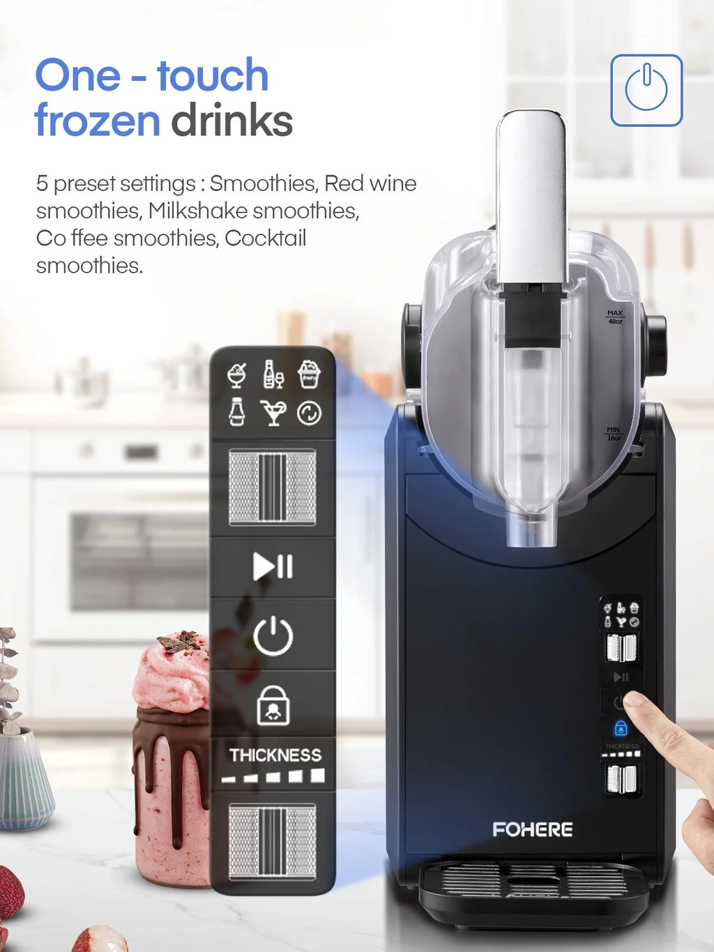 5-in-1 Slushie Machine, No Ice Needed, 15 Min Slushy Machine for Home with Self-Cleaning, Professional Frozen Drink Maker, 5 Preset Programs, Frozen Margaritas, Frapp??s, Milkshakes, and More, FOHERE