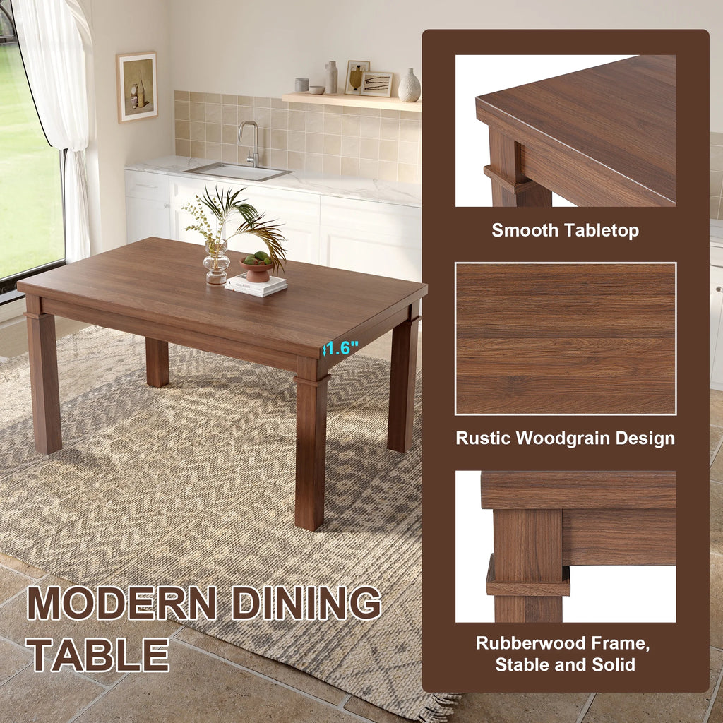 Euroco 6-Piece Wood Dining Table Set for 6, Modern Rectangular Kitchen Table with 4 Upholstered Chairs & Bench for Kitchen Dining Room,Walnut