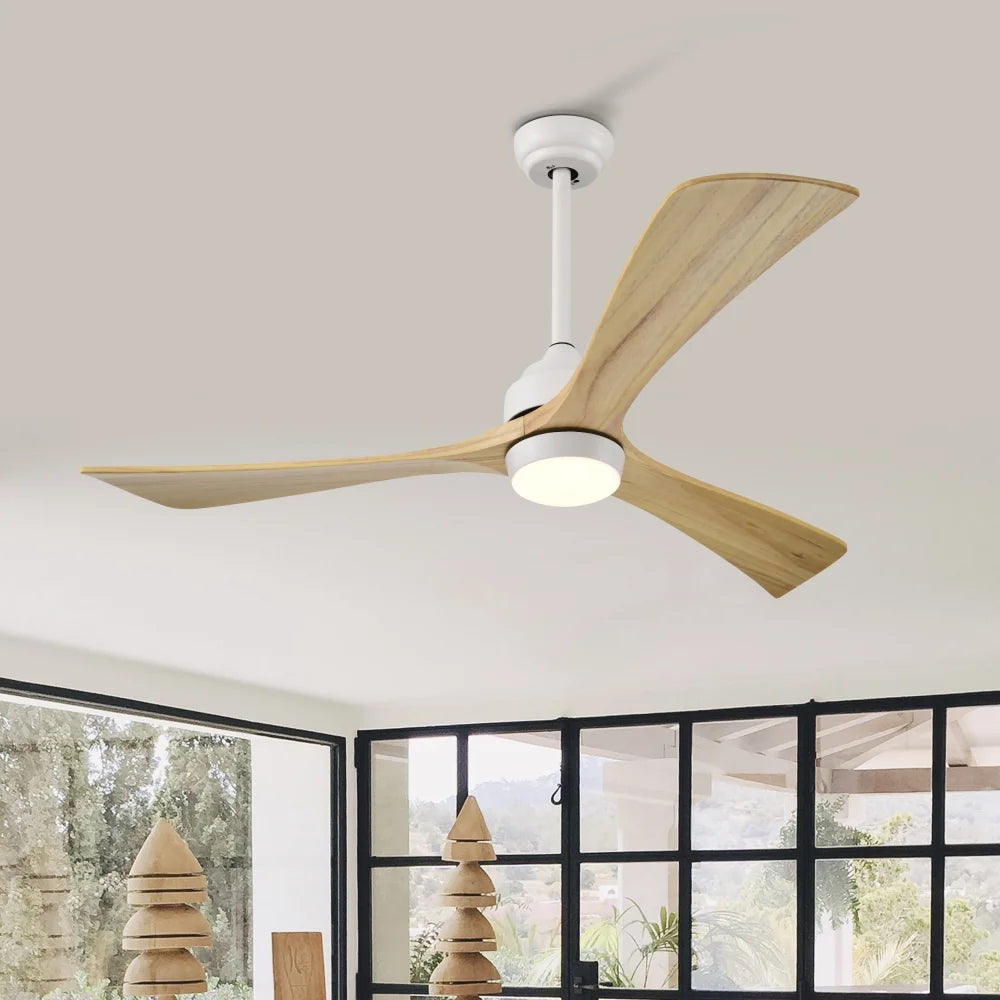 52" Ceiling Fan with Lights Remote Control,Quiet DC Motor 3 Blade Ceiling Fans 6 Speed Levels,Reversible Ceiling Fan, for Patio Living Room, Bedroom, Office,Indoor.(Matte Black +Black Walnut )