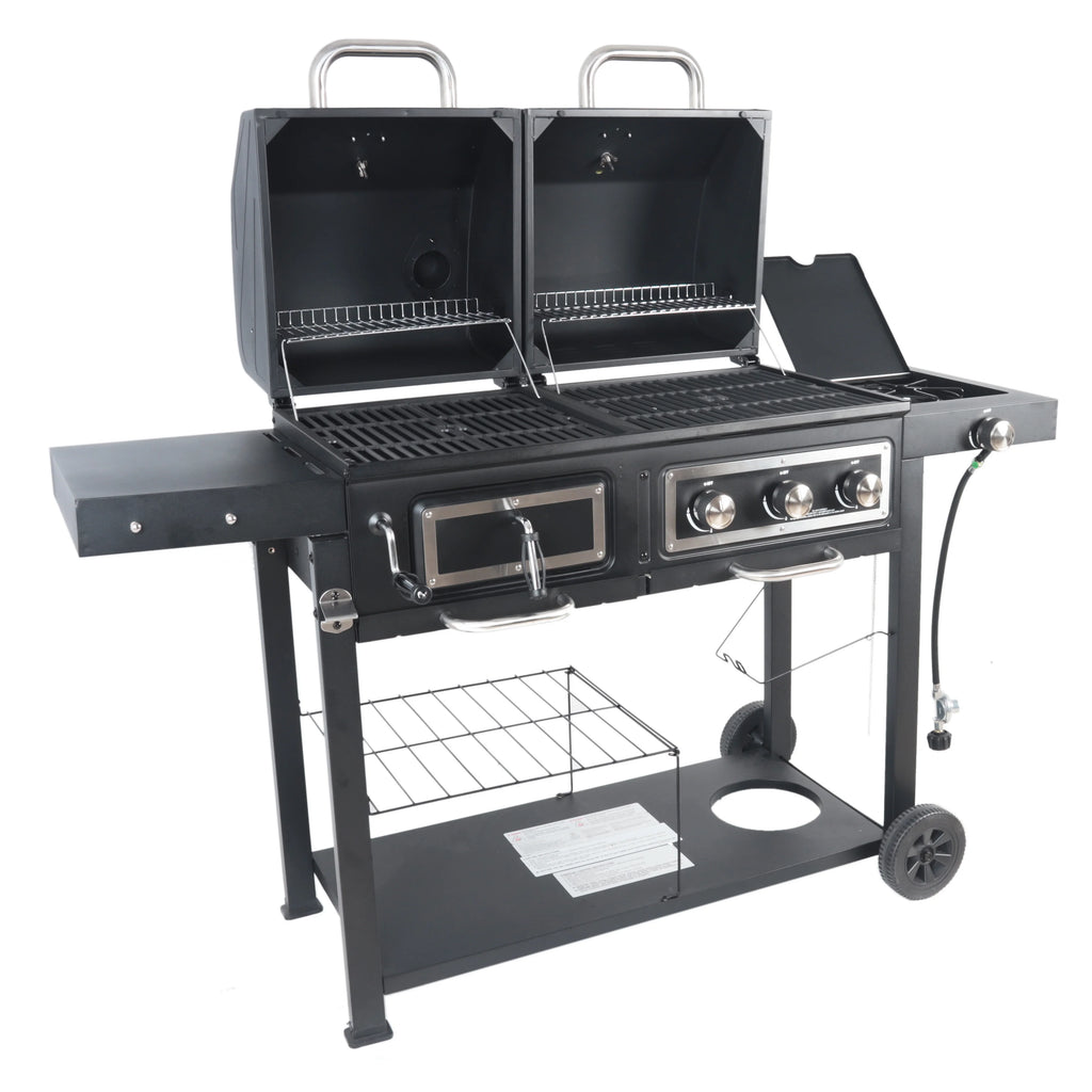 Dual Fuel Gas & Charcoal Combo Grill, Black with Stainless