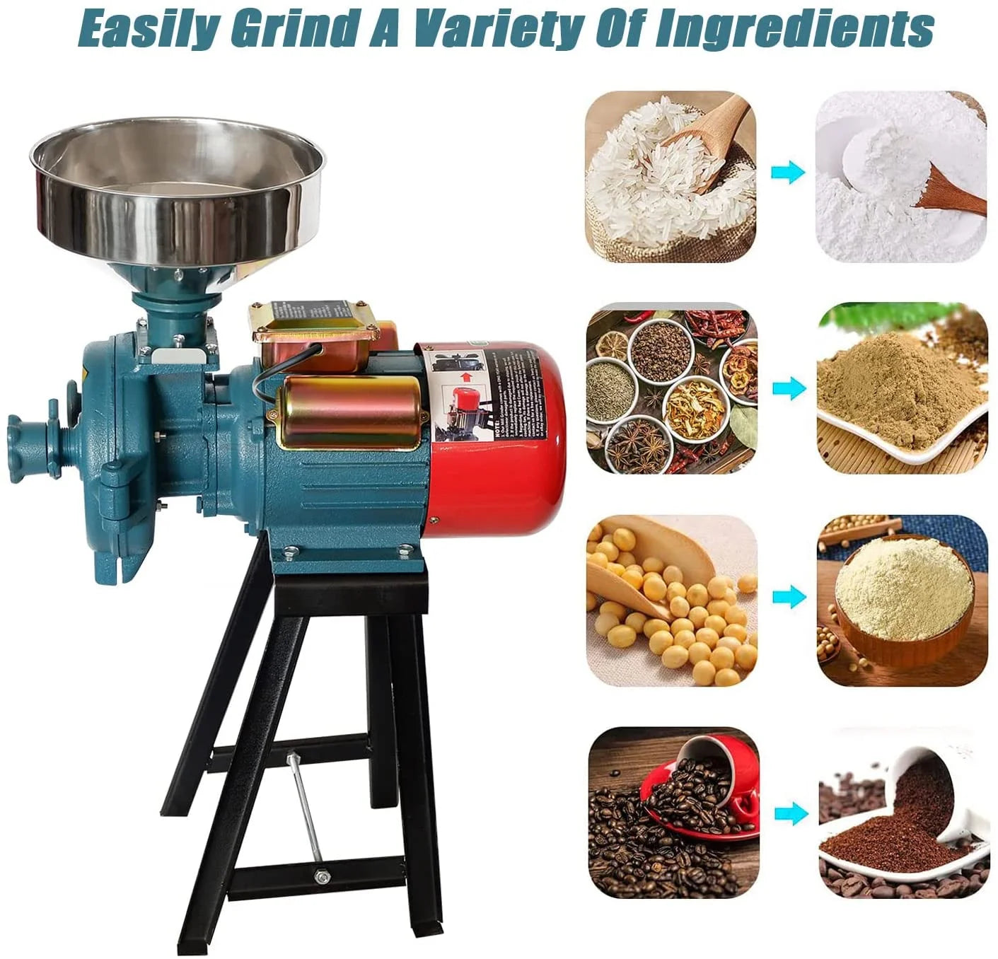 NAIZEA 3000W Electric Grain Mill, 110V Corn Grinder, Heavy Duty Commercial Feed Mill, Wet Dry Cereals Grinder