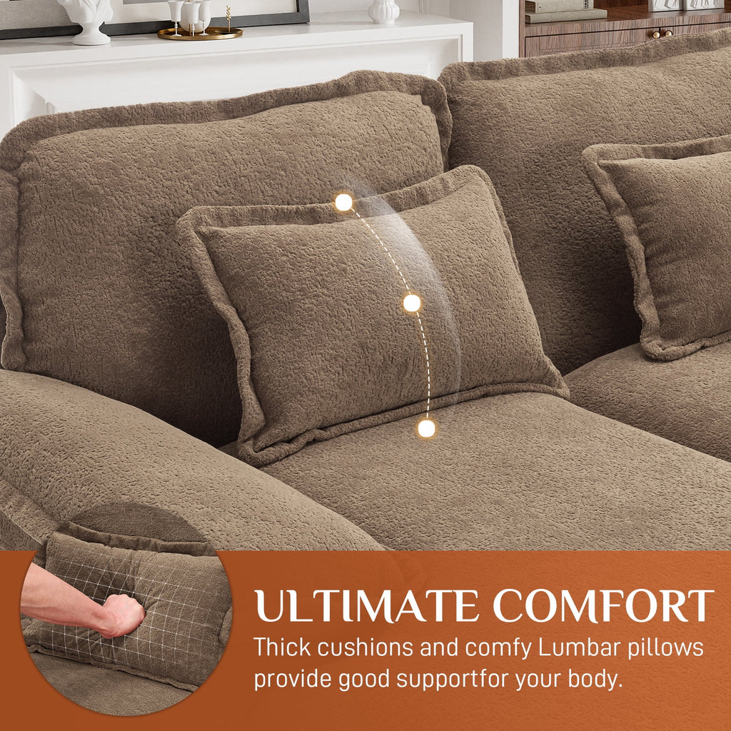 Wiilayok U Shaped Cloud Couch Modular Sectional Sofa 124" Extra Deep Fluffy Chenille Double Chaise Lounge, Central Console w/ Dual USB-C & A Ports, Storm Gray