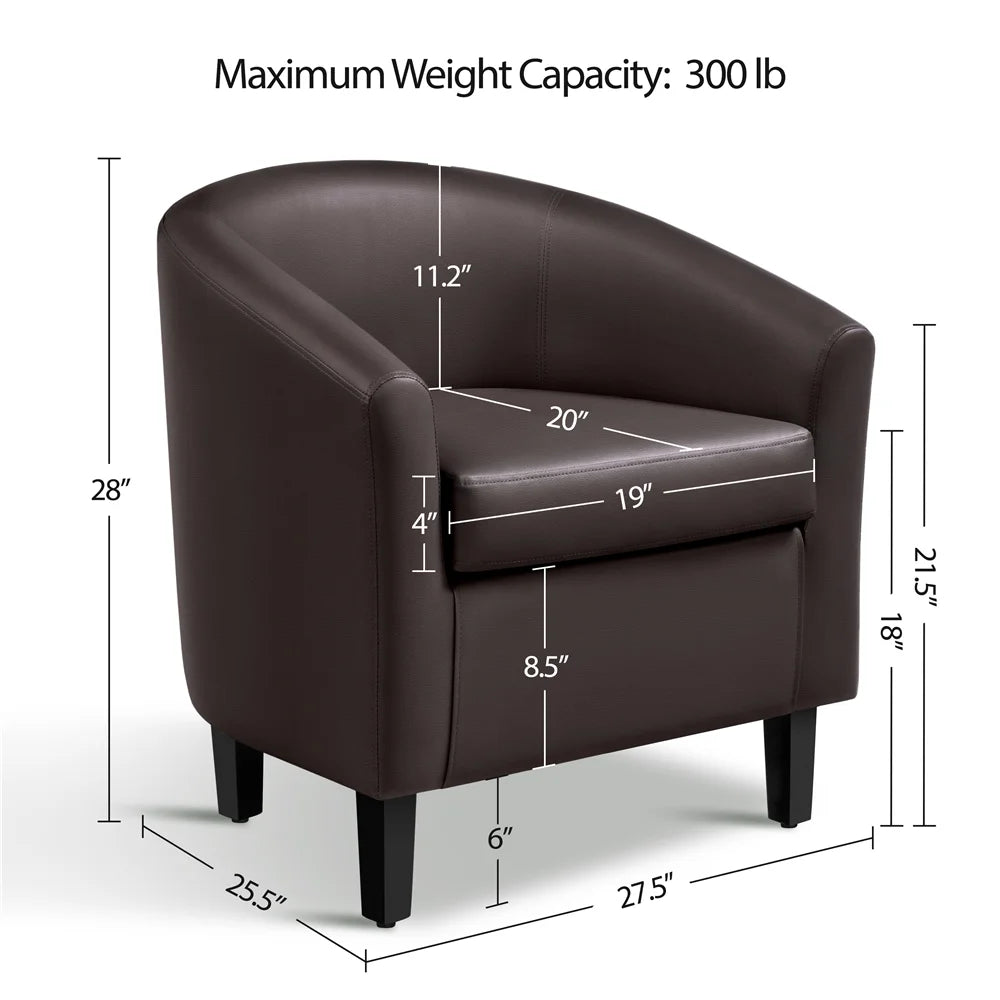 Renwick Faux Leather Barrel Accent Chair for Living Room, Set of 2, Black