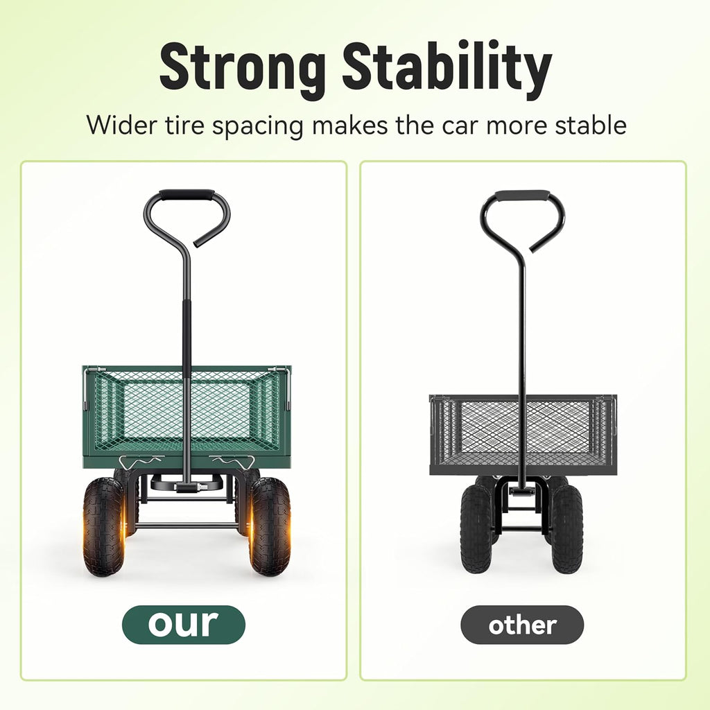 Steel Garden Cart, 2-in-1 1400 lbs Heavy Duty Utility Wagon, with Removable Mesh Sides to Convert into Flatbed, 240�� U-Turn 13" Pneumatic Tires Garden Wagon for Farm Yard Lawn Garden Camping