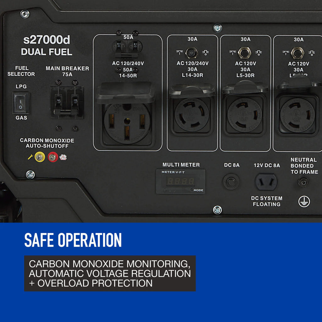 Powerhorse Portable Generator, 27,000 Surge Watts, 18,000 Rated Watts, 120/240V, Dual Fuel, Electric Start, CO Shutdown