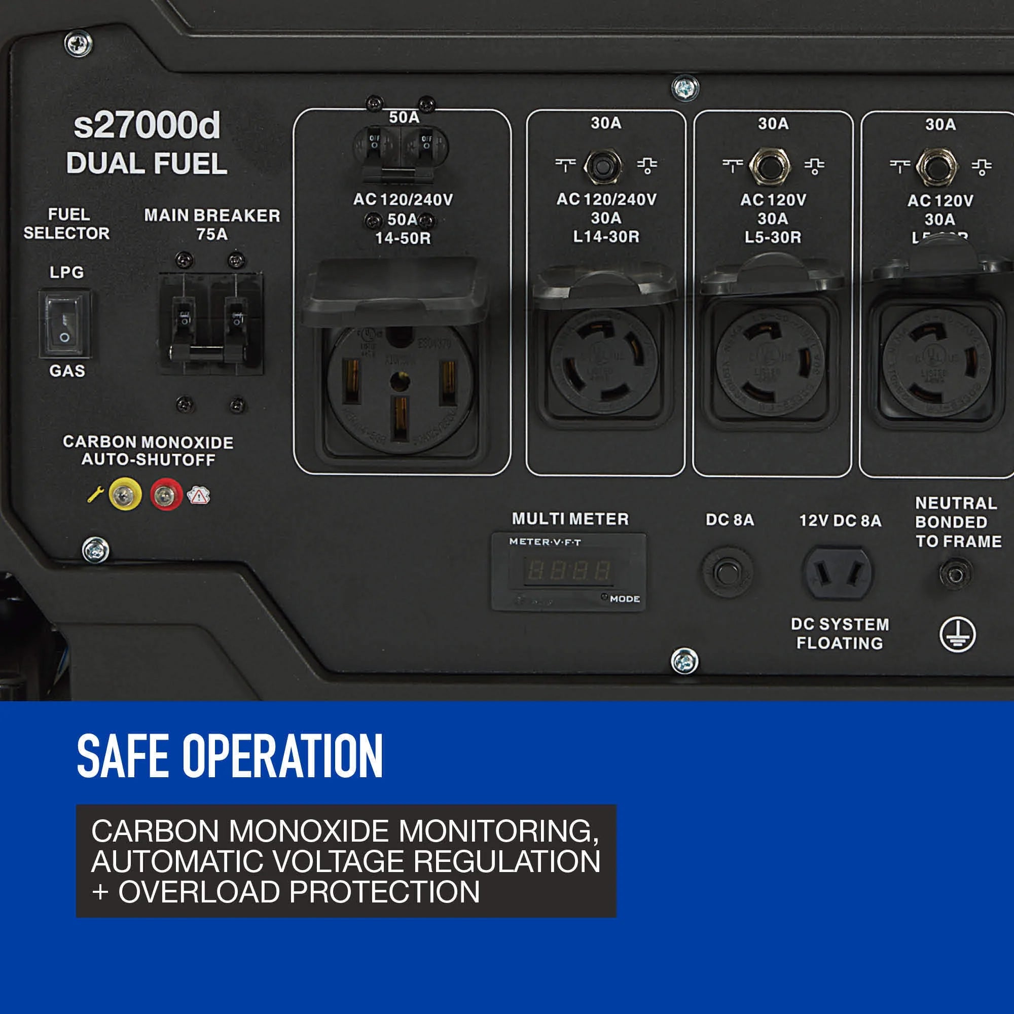 Powerhorse Portable Generator, 27,000 Surge Watts, 18,000 Rated Watts, 120/240V, Dual Fuel, Electric Start, CO Shutdown