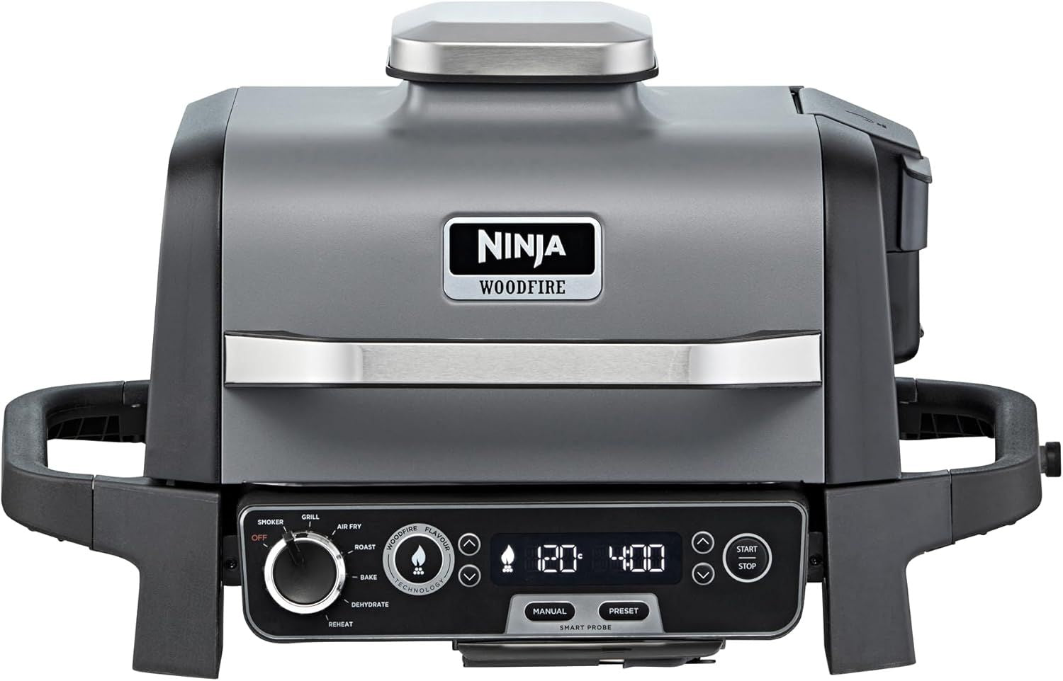 Ninja Woodfire Electric BBQ & Smoker with Air Fryer, Portable Outdoor Grill, Cool Grey