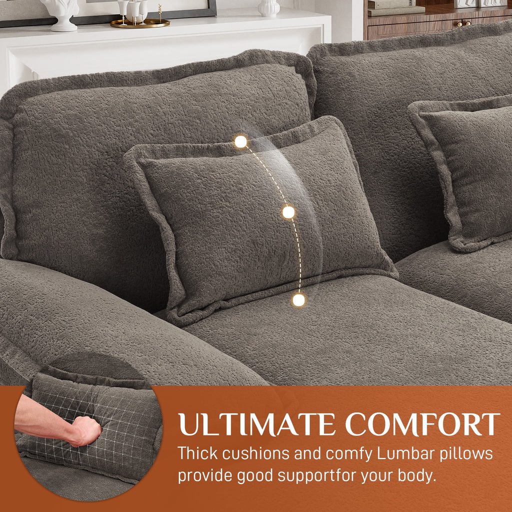 Wiilayok U Shaped Cloud Couch Modular Sectional Sofa 124" Extra Deep Fluffy Chenille Double Chaise Lounge, Central Console w/ Dual USB-C & A Ports, Storm Gray