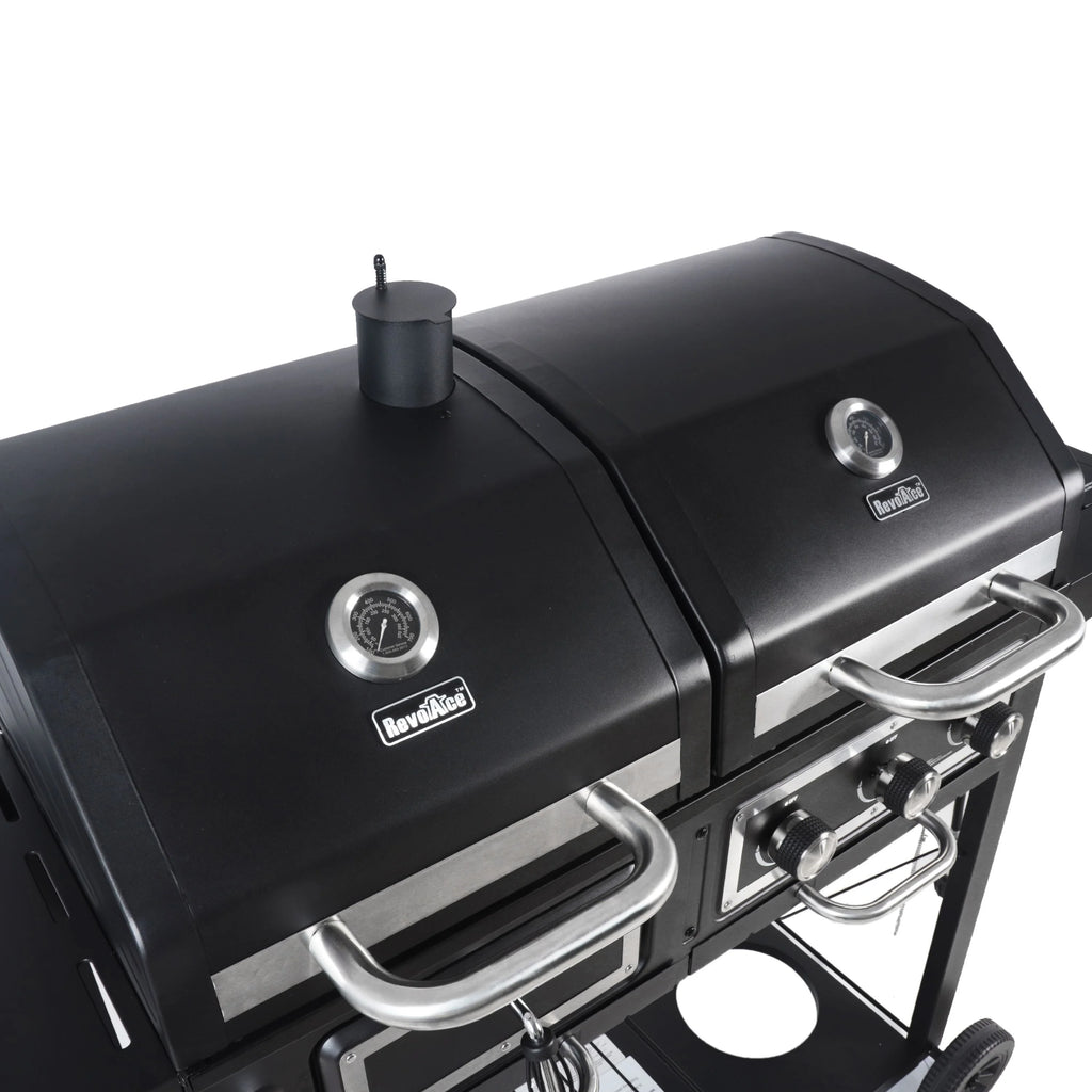 Dual Fuel Gas & Charcoal Combo Grill, Black with Stainless