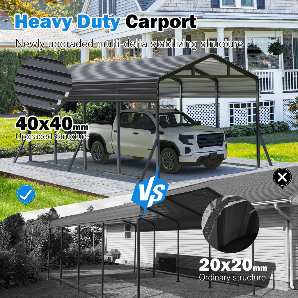 MUCHANT 12��X20�� Outdoor Heavy-Duty Carport Galvanized Steel Roof with Reinforced Stable Triangle Frame & Enhanced Base for Car, Pickup and Truck