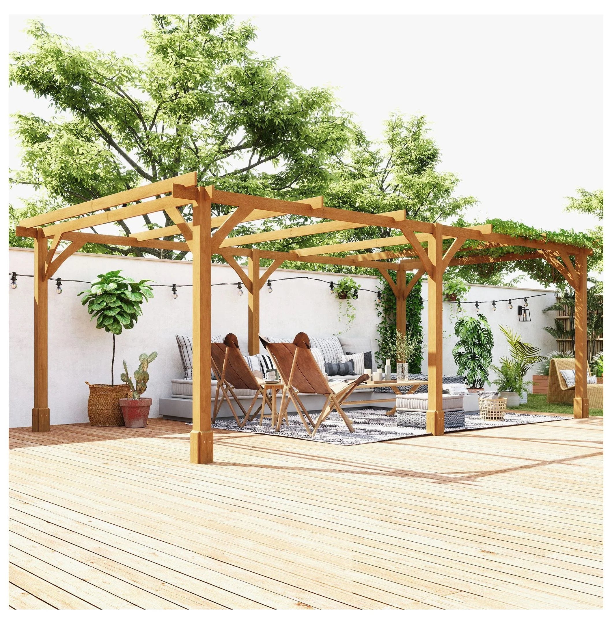 20x10ft Wood Pergola, Outdoor Gazebo Grape Trellis - Dark Brown