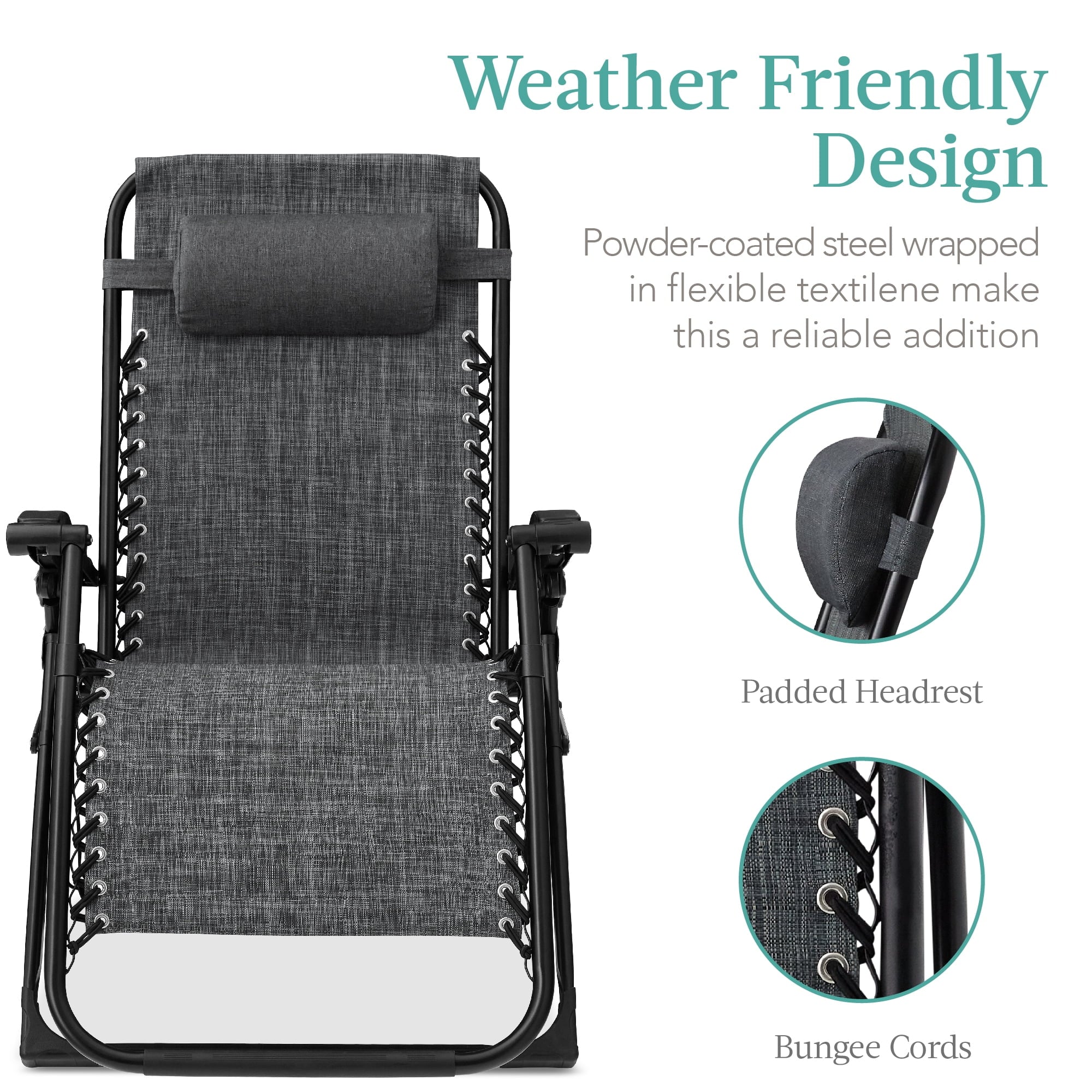 Best Choice Products Oversized Zero Gravity Chair, Folding Recliner w/ Removable Cushion, Side Tray - Fossil Gray