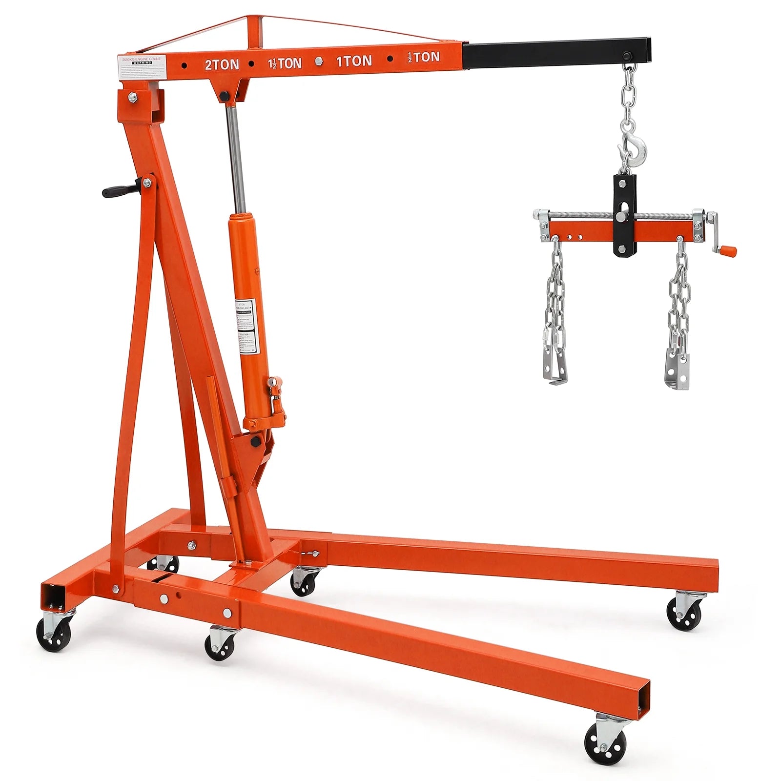 JoanKaren Hydraulic Engine Hoist,4400lbs Max Weight,Folding Engine Lift Shop Crane with Lever and 6 Steel Caster Wheels,Yellow