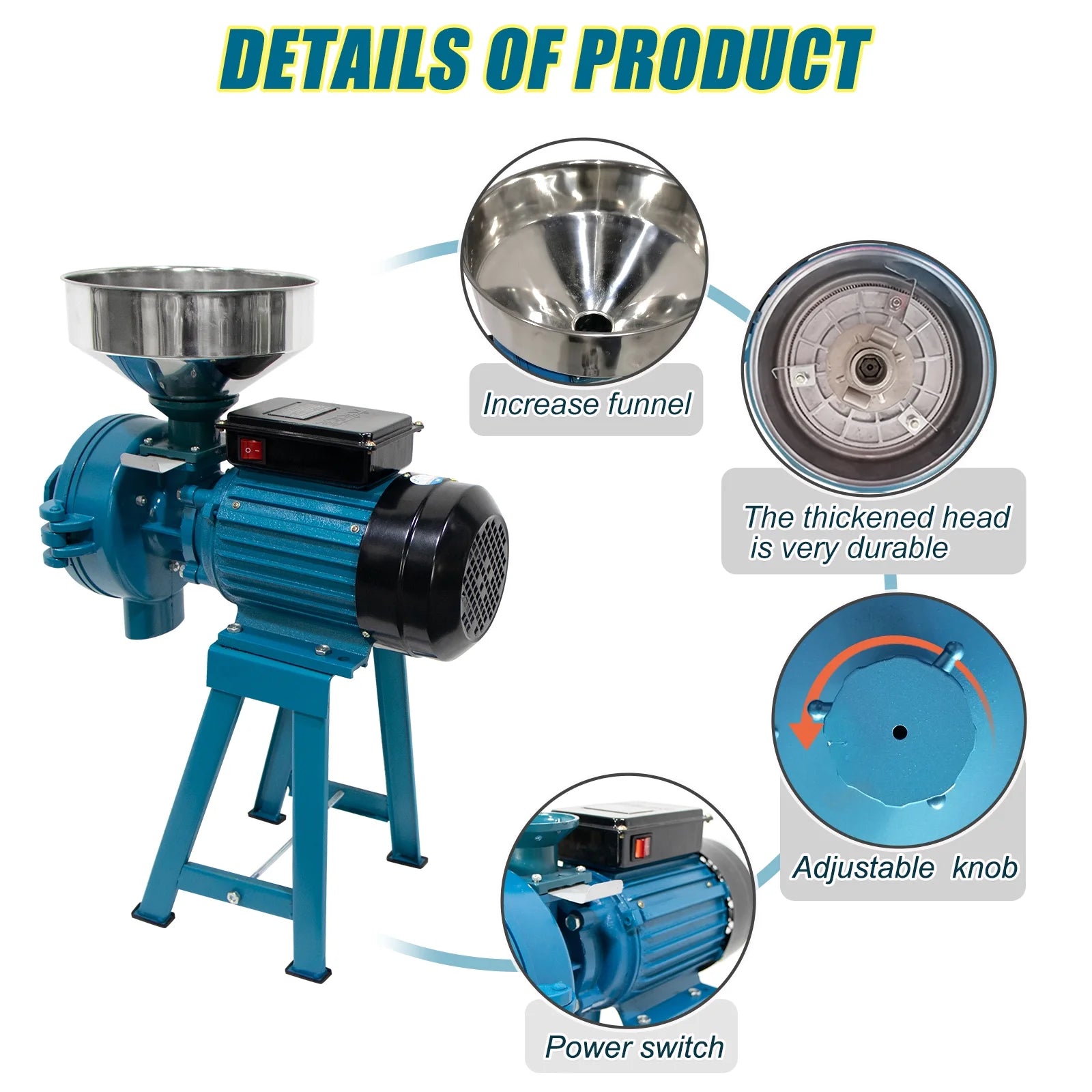 NAIZEA 3000W Electric Grain Mill, 110V Corn Grinder, Heavy Duty Commercial Feed Mill, Wet Dry Cereals Grinder