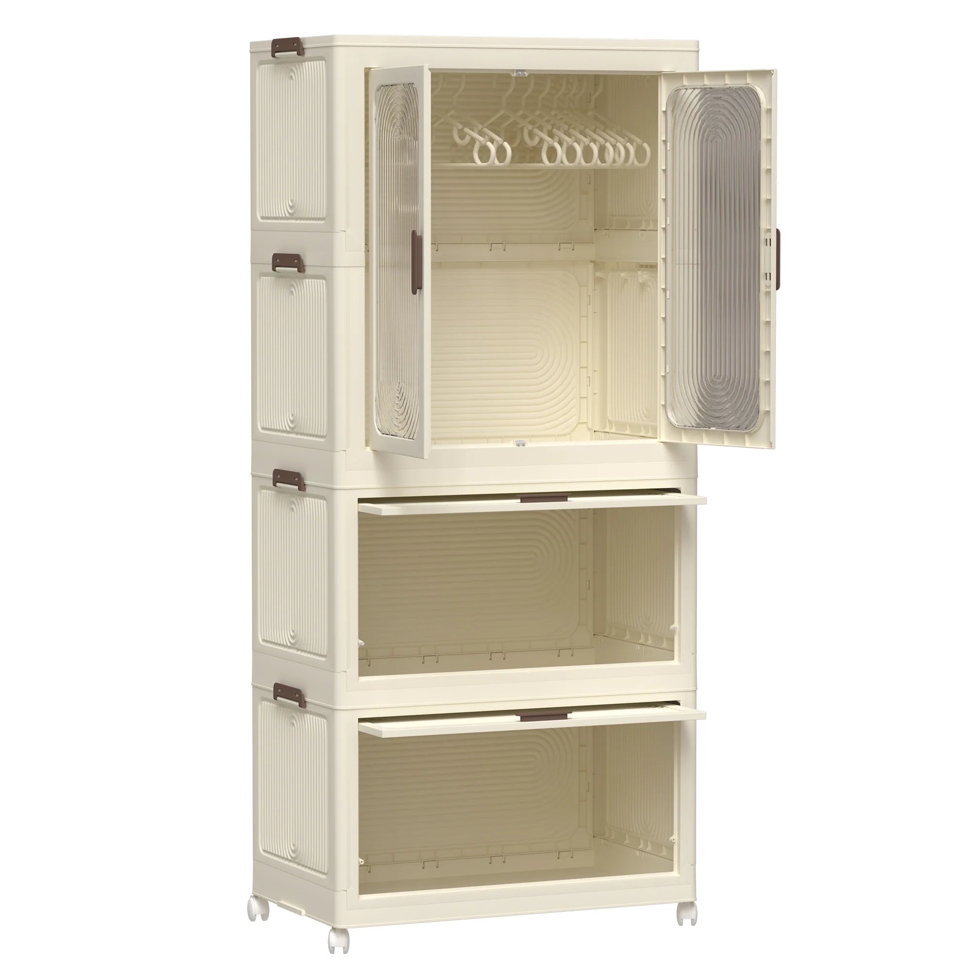 Montary Kids Portable Wardrobe w/ Magnetic Doors & Hanging Rod - 4-Cube Plastic Storage Cabinet,Nursery/Bedroom