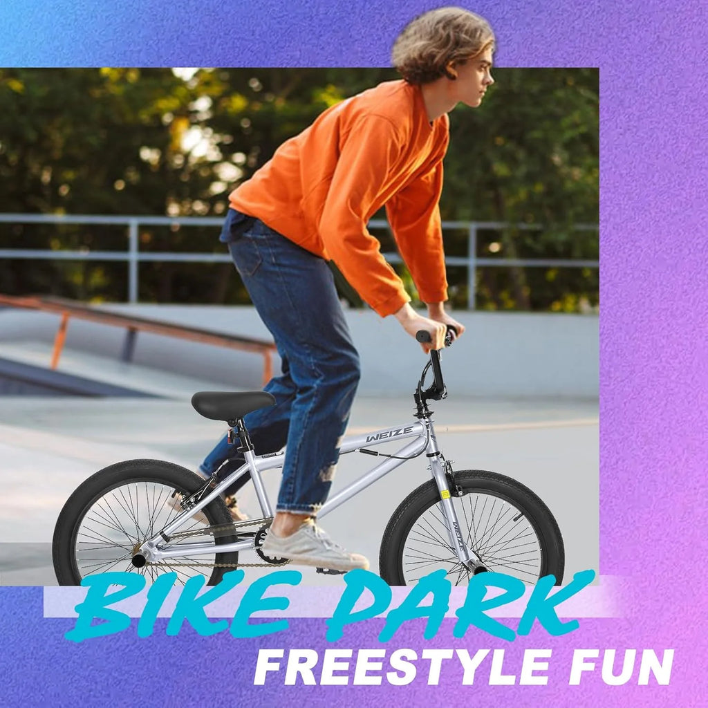 WEIZE Freestyle BMX Bicycle 20 Inch Stunt Bike for Kids and Adults Men and Women High Strength Steel Frame 360 Degree Rotor Freestyle