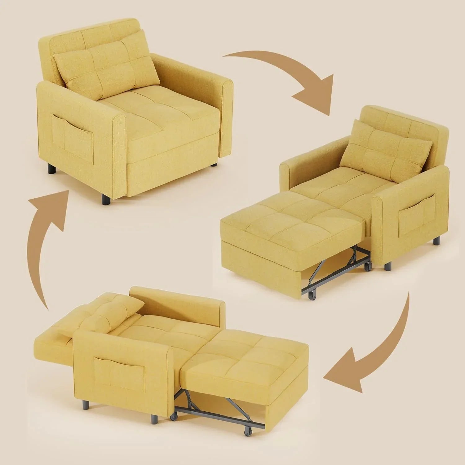 Sofa Bed Chair 3 in 1 Convertible Pullout Single Sleeper Chair Bed Spacious Multifunctional Sofa