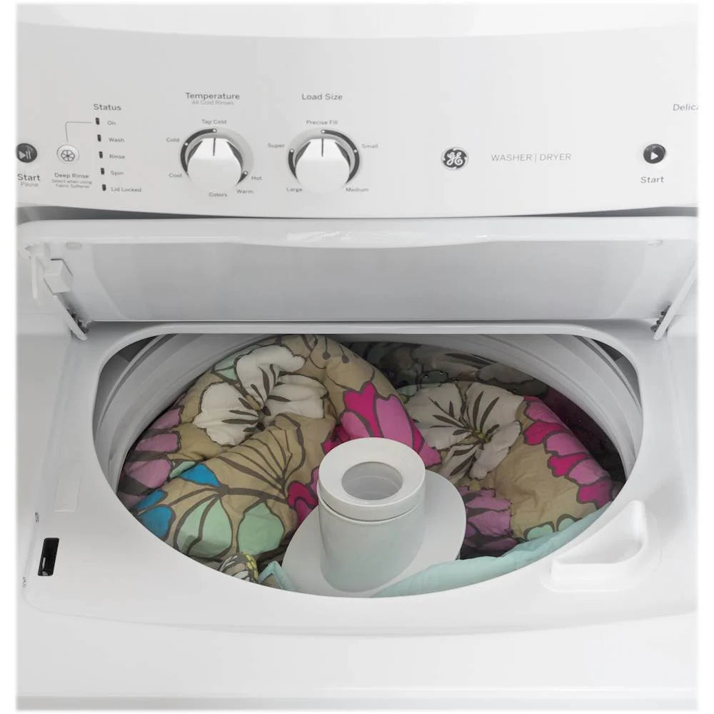 Laundry Center 2025 with 3.8 cubic foot (approx. 108 liters) top-loading washing machine and 5.9 cubic foot (approx. 167 liters) electric dryer �C White
