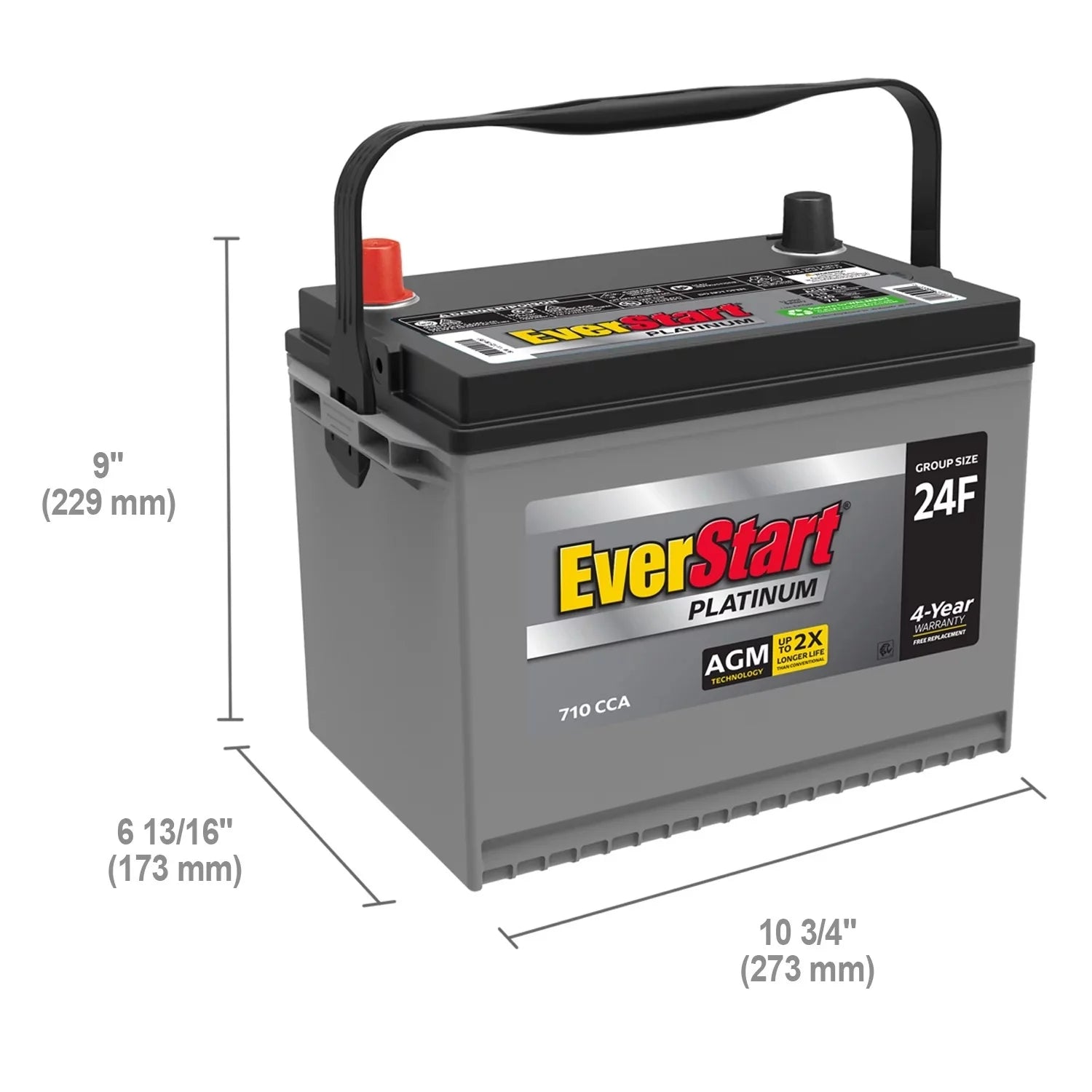 EverStart Platinum AGM car battery, Group 24F, 12 Volt, 750 CCA �C Made in the USA