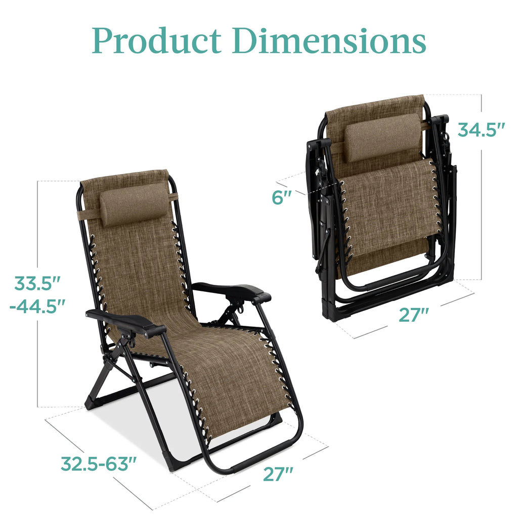 Best Choice Products Oversized Zero Gravity Chair, Folding Recliner w/ Removable Cushion, Side Tray - Fossil Gray