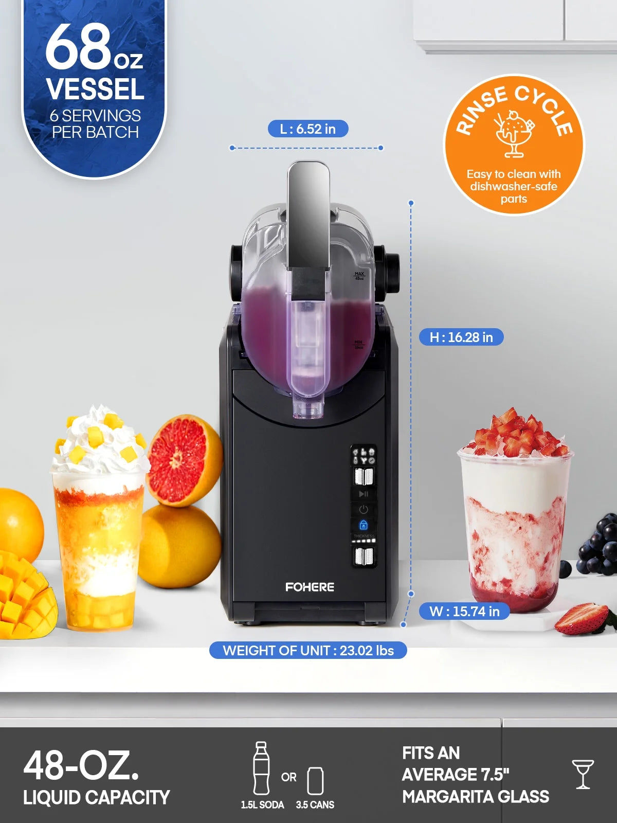 5-in-1 Slushie Machine, No Ice Needed, 15 Min Slushy Machine for Home with Self-Cleaning, Professional Frozen Drink Maker, 5 Preset Programs, Frozen Margaritas, Frapp??s, Milkshakes, and More, FOHERE