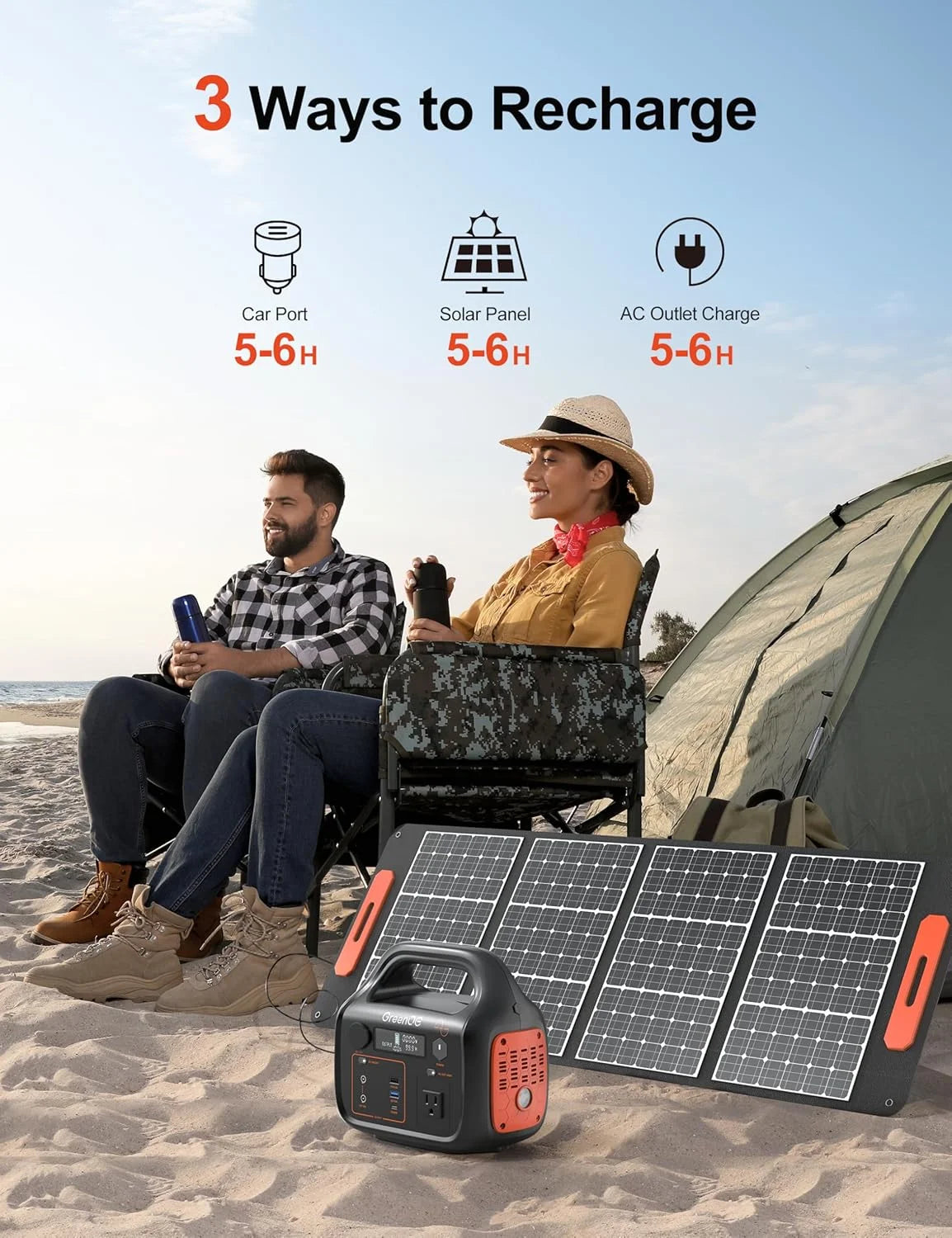 GreenOE Portable Power Station 1000W 1024Wh Solar Powered Generator with 100W Solar Panel, Camping Power Bank for Outdoors Travel Hunting Home Lithium Battery Backup