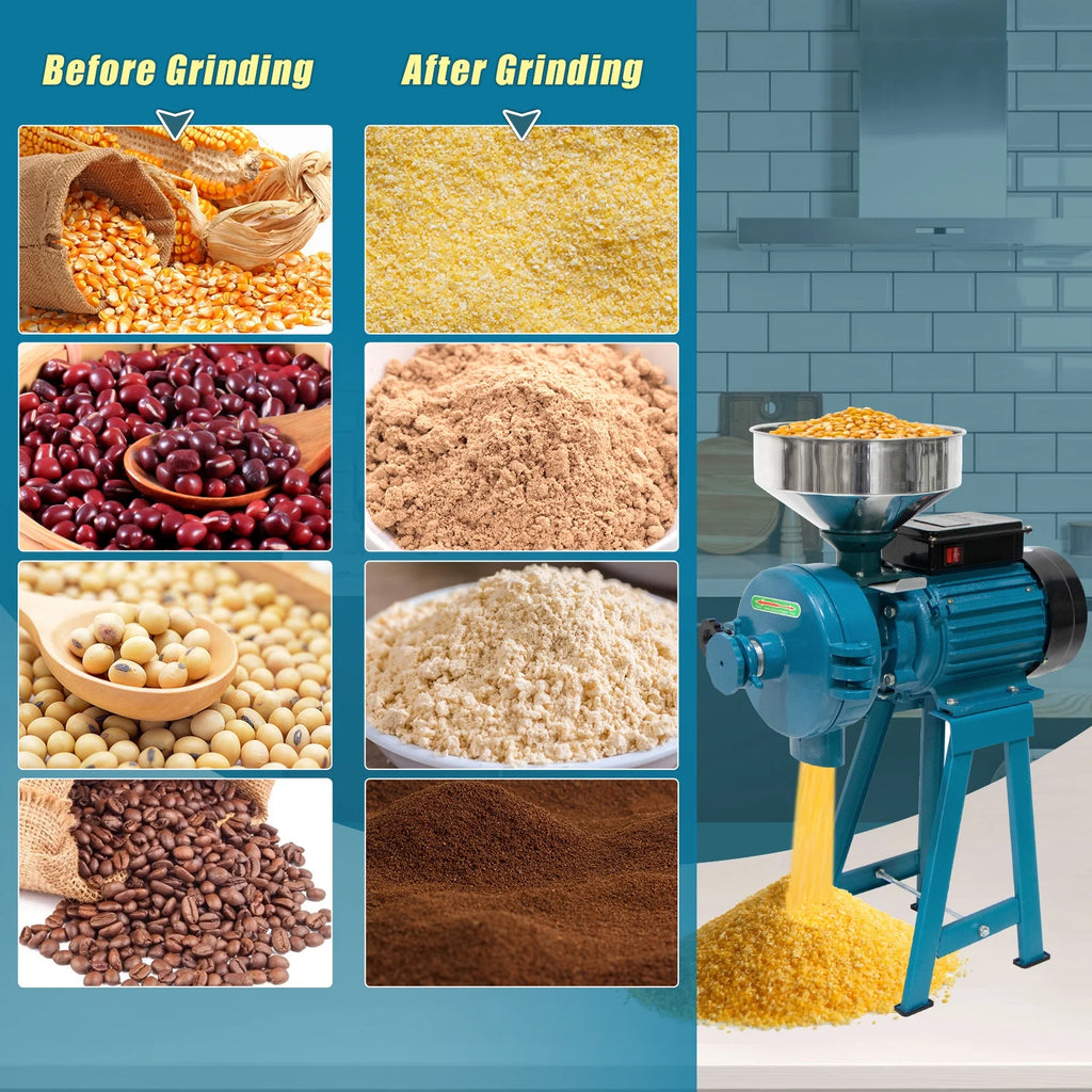 NAIZEA 3000W Electric Grain Mill, 110V Corn Grinder, Heavy Duty Commercial Feed Mill, Wet Dry Cereals Grinder
